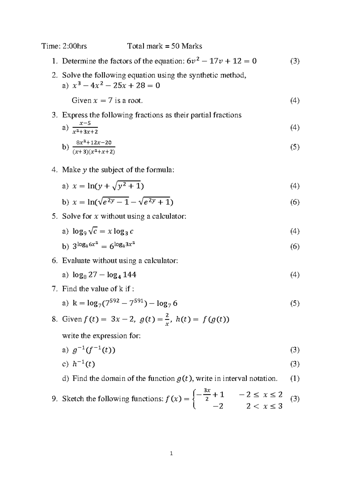 2022 ALG 101 Test 1: Algebra Test Paper and Solutions - Studocu