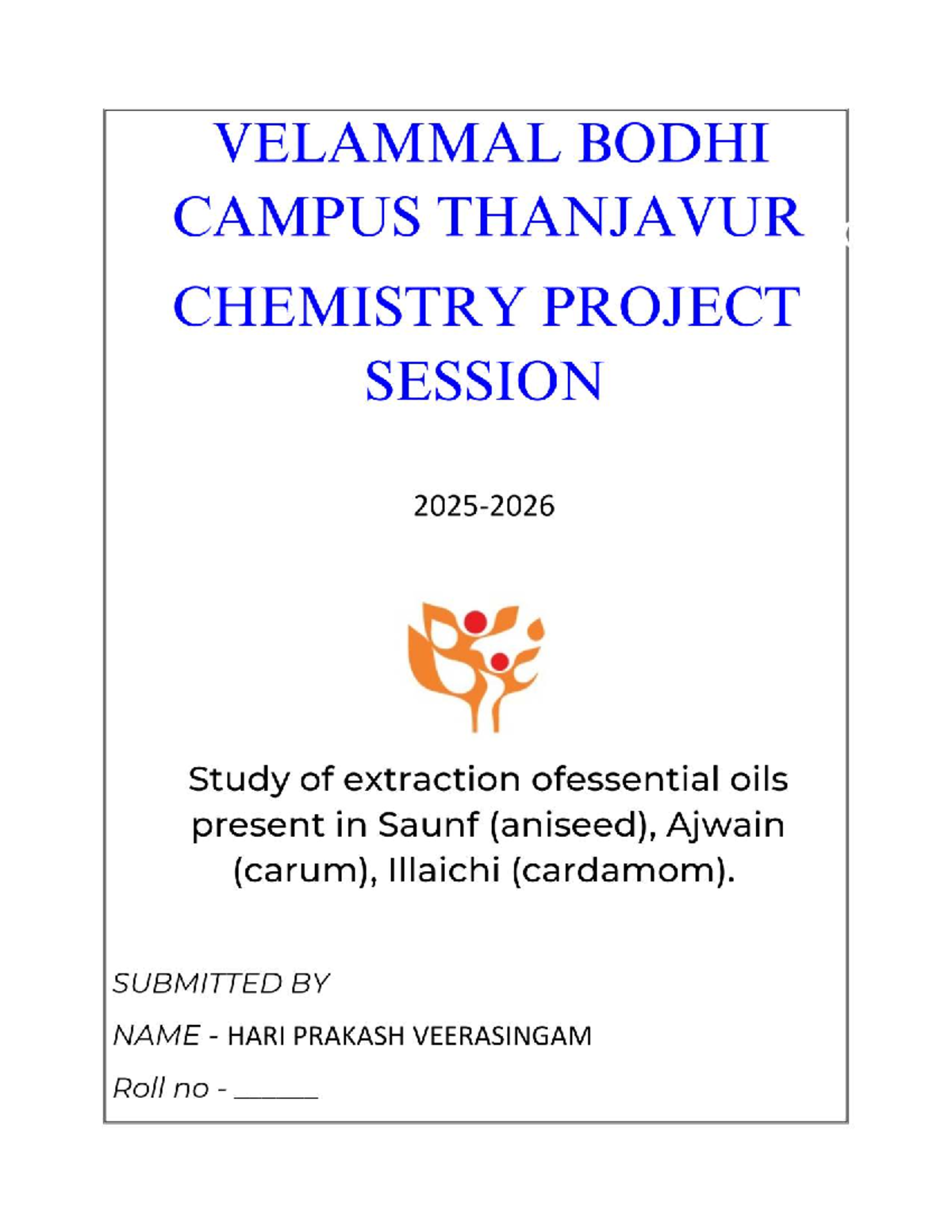 Chemistry Project XII - Extraction of Essential Oils from Saunf ...