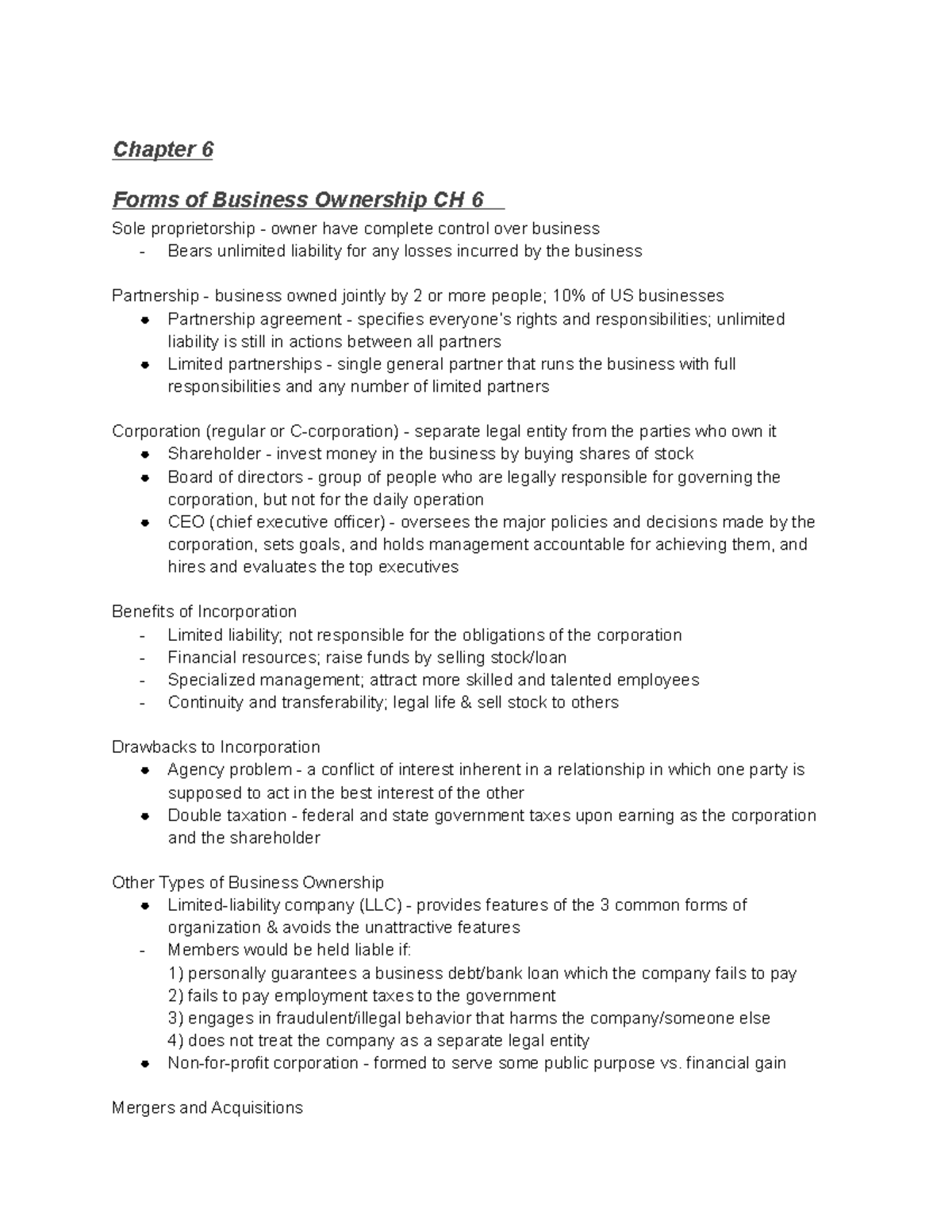 Chapter 6 - Business Ownership Forms and Key Concepts - Studocu