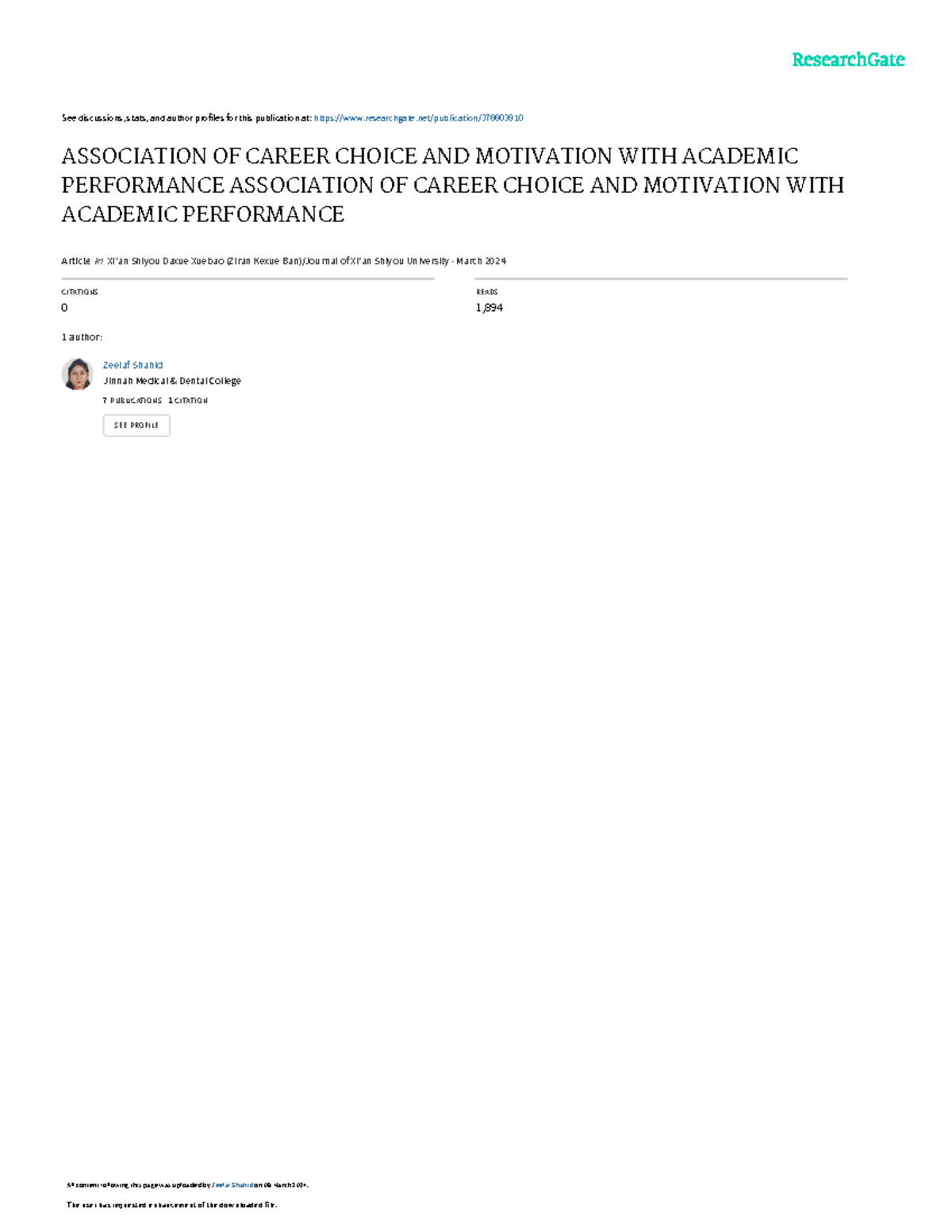 Association of Career Choice & Motivation with Academic Performance ...
