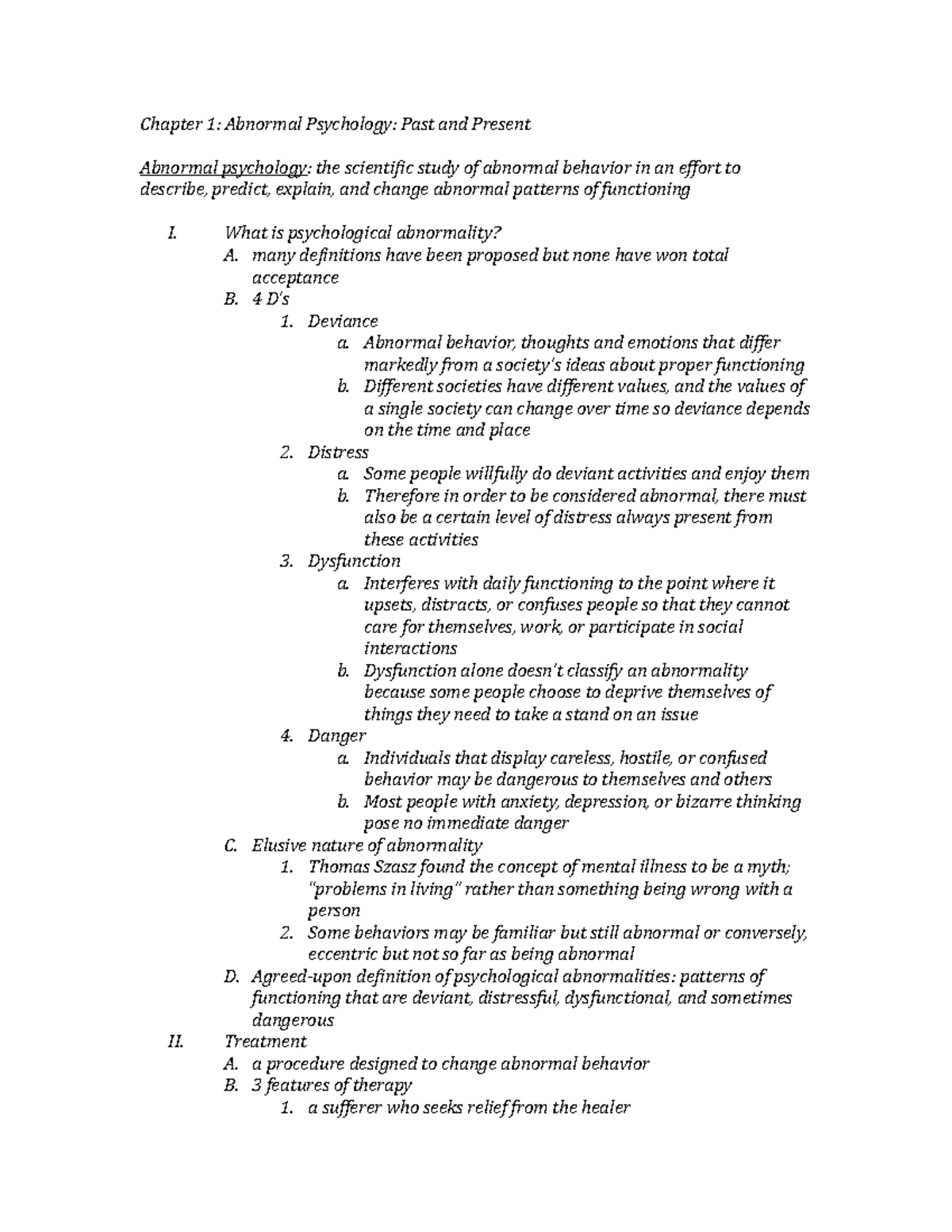 Chapter 1: An Overview of Abnormal Psychology and Its Evolution - Studocu