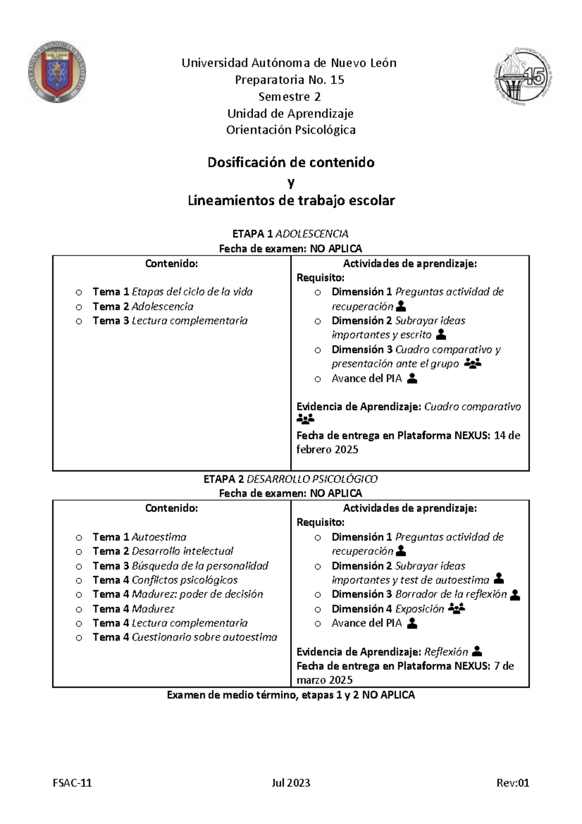 FSAC-11 Dosificaciones de Contenidos ene2025 - FSAC- 11 Jul 2023 Rev ...