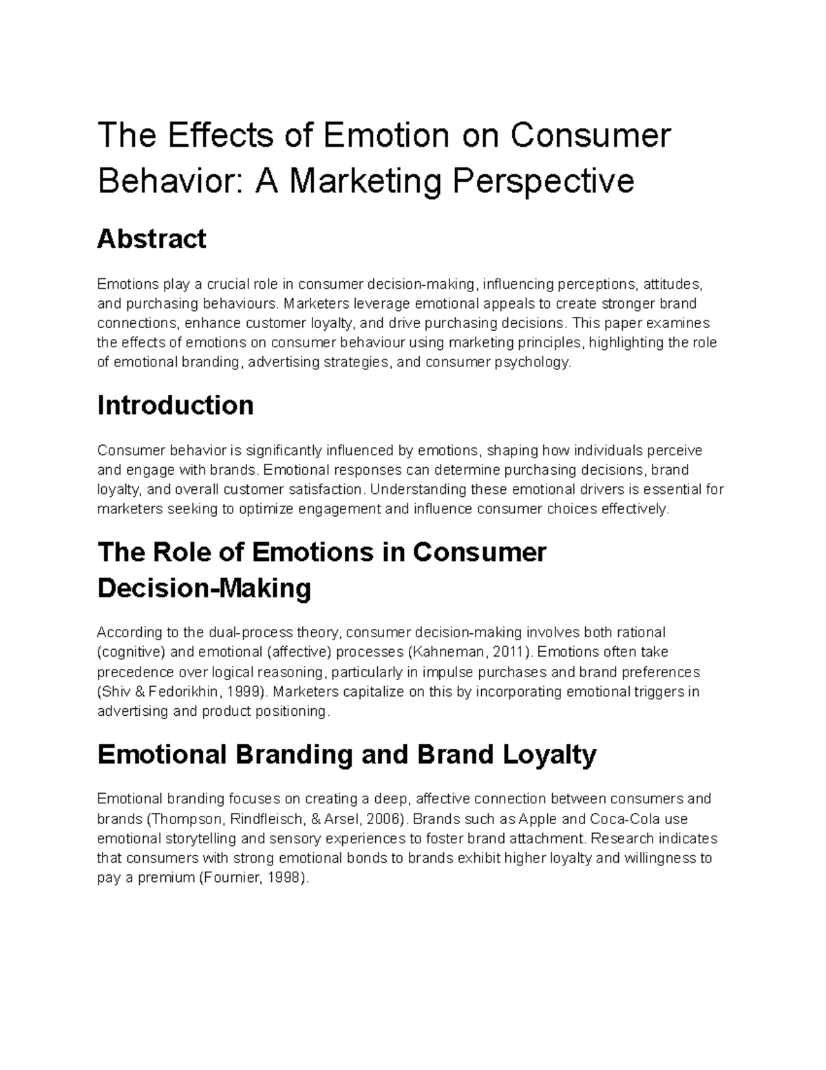 The Effects of Emotion on Consumer Behavior A Marketing Perspective ...