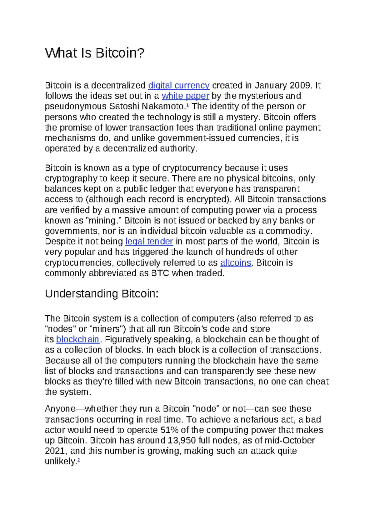 Understanding Bitcoin: A Comprehensive Overview of BTC and Its Mechanics -  Studocu