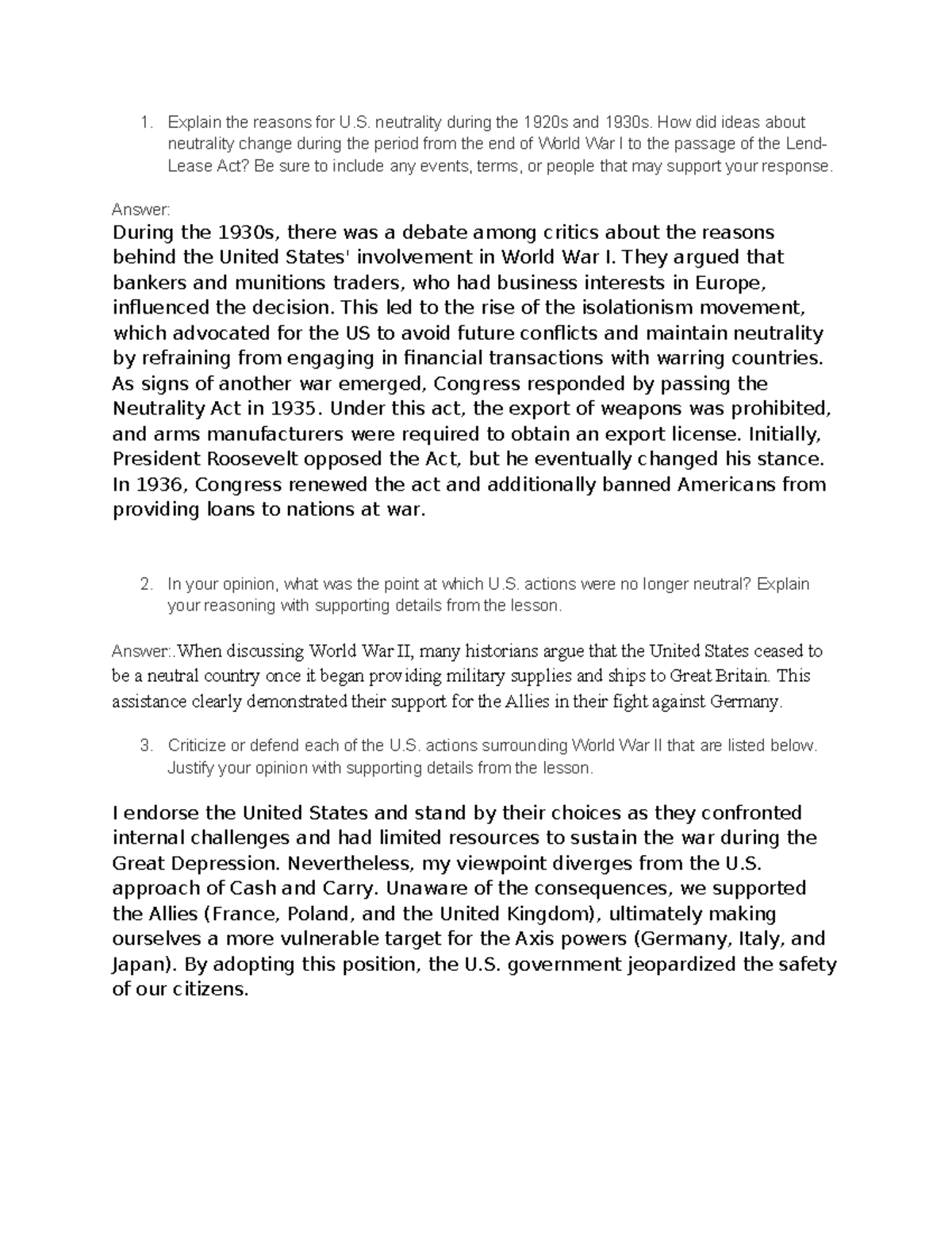 US Neutrality in the 1920s-30s: Key Events and Perspectives - Studocu