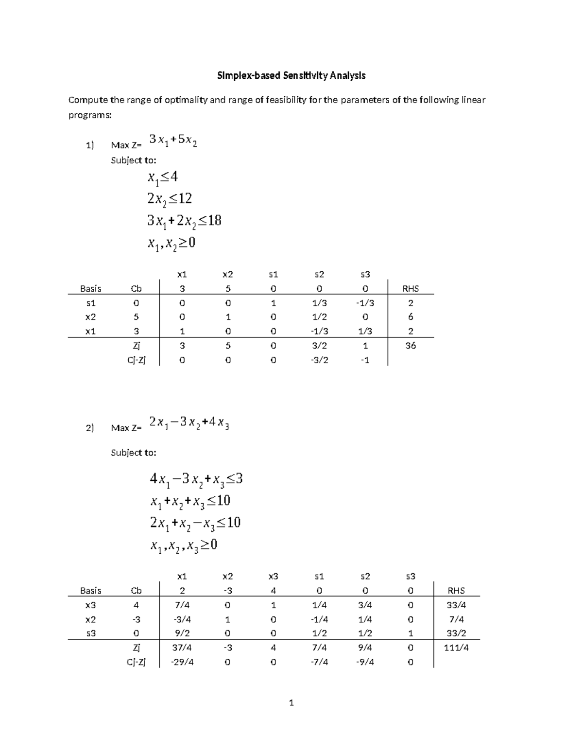 Sensitivity Analysis: Simplex Method for LP (Course Code: 6) - Studocu