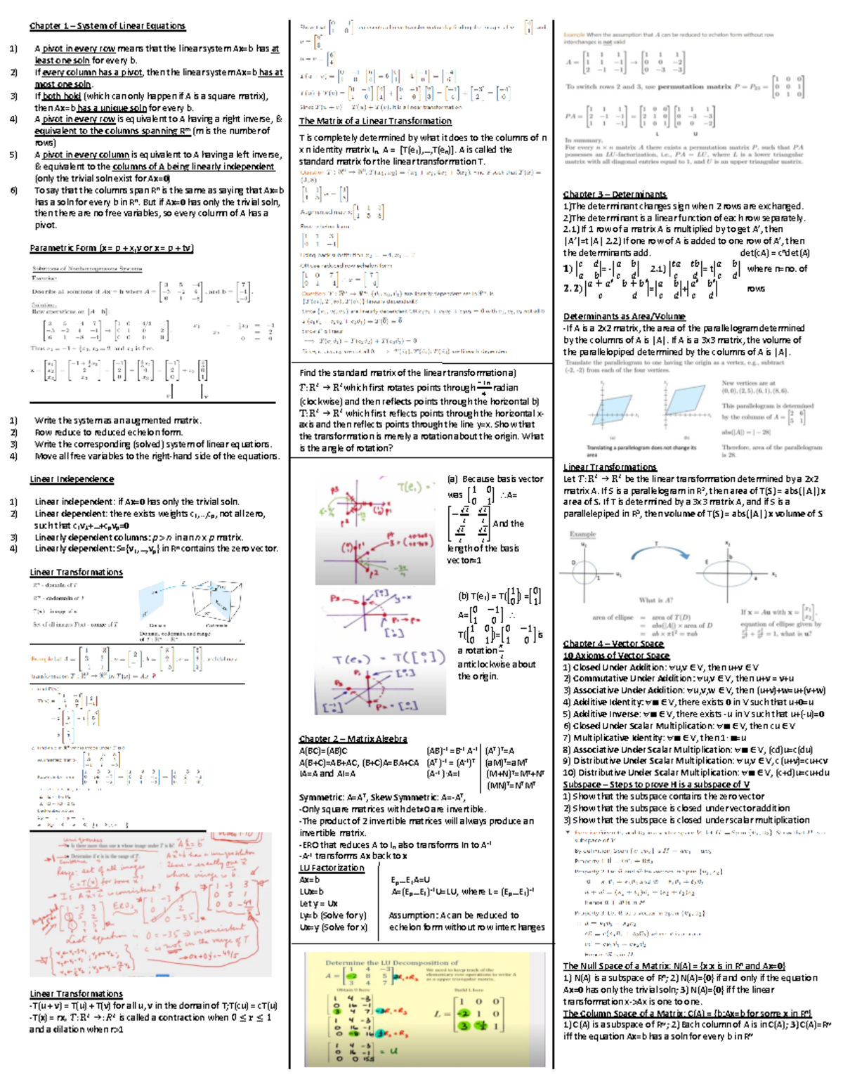 SC1004 Linear Algebra Concepts (Final Exam Cheatsheet) - Studocu