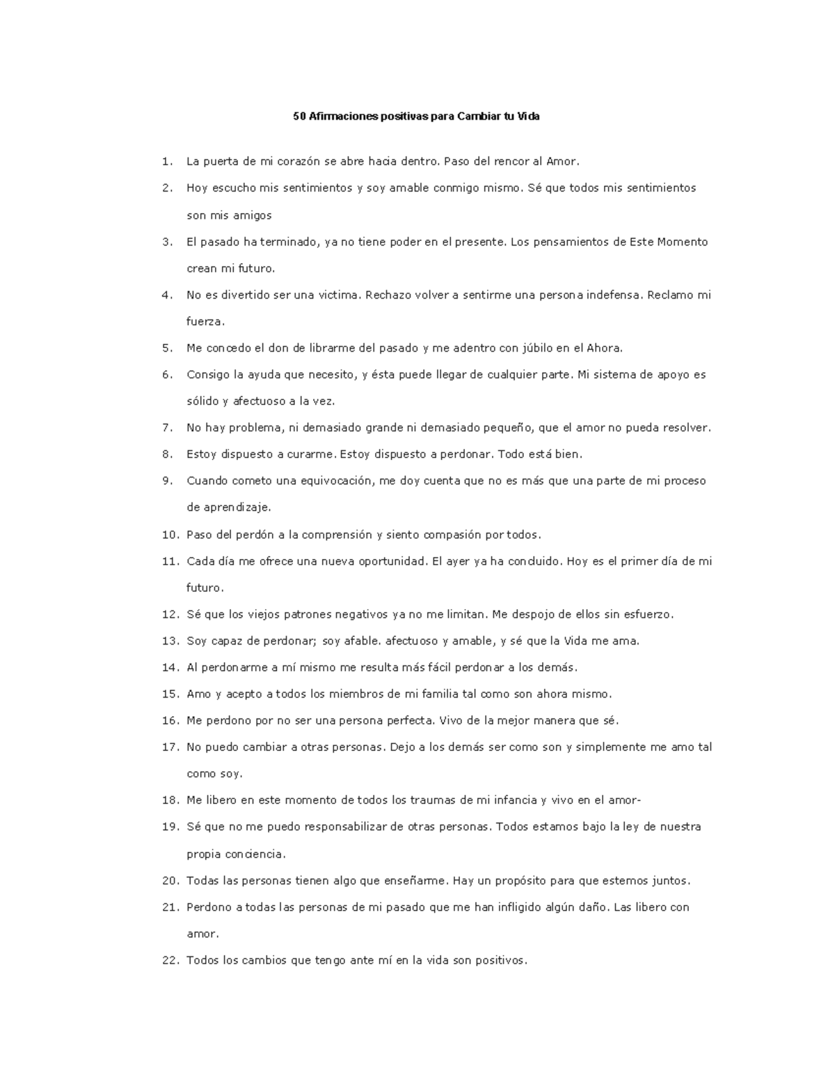 50 Afirmaciones Positivas para Transformar tu Vida - Studocu