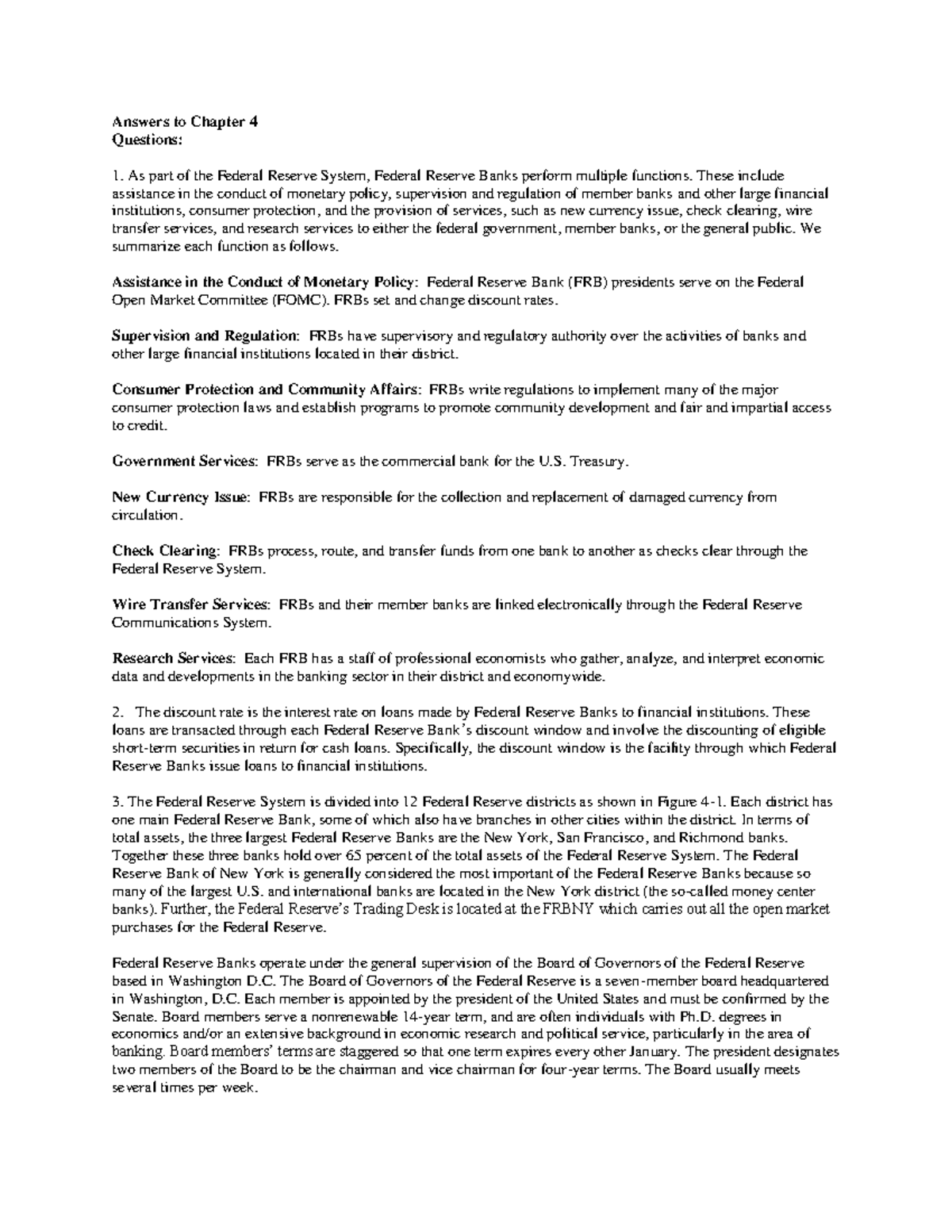 Saunders FMI 7e Chap004 EOC Fed Functions and Policies Solutions - Studocu