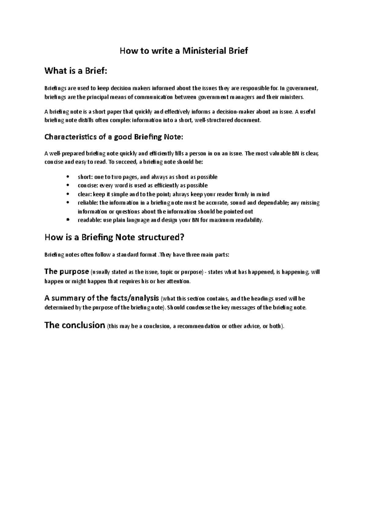 How to write a ministerial brief - How to write a Ministerial Brief ...
