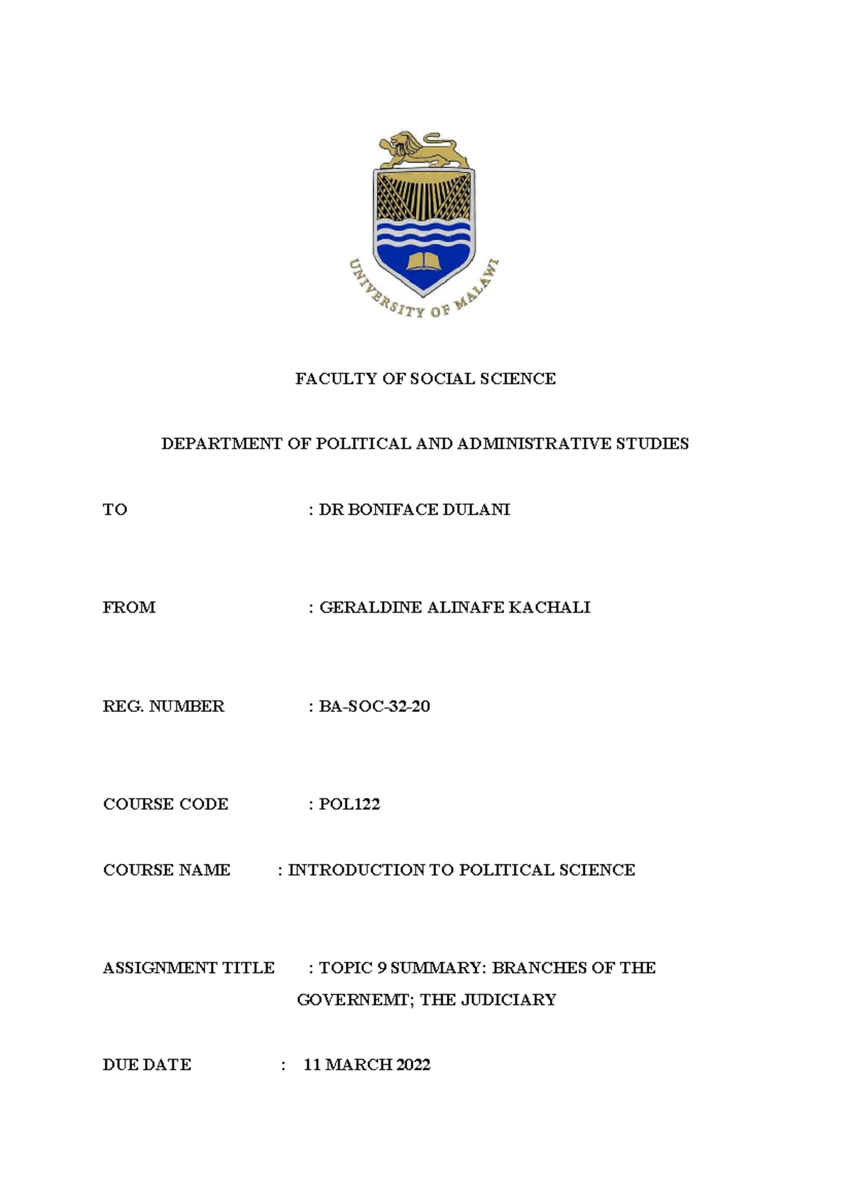 POL122 Assignment: Judiciary Branches Summary - Studocu