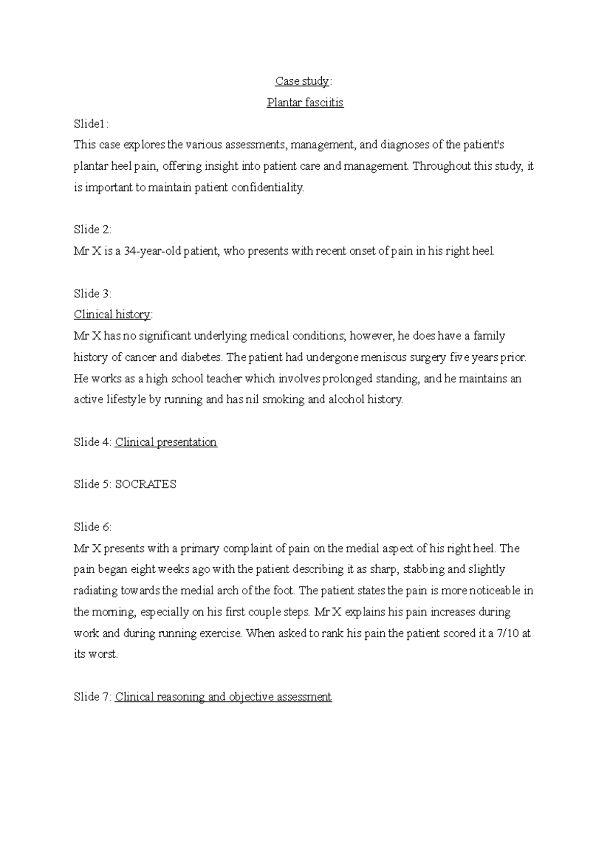 PP2 Case Study: Assessment and Management of Plantar Fasciitis - Studocu