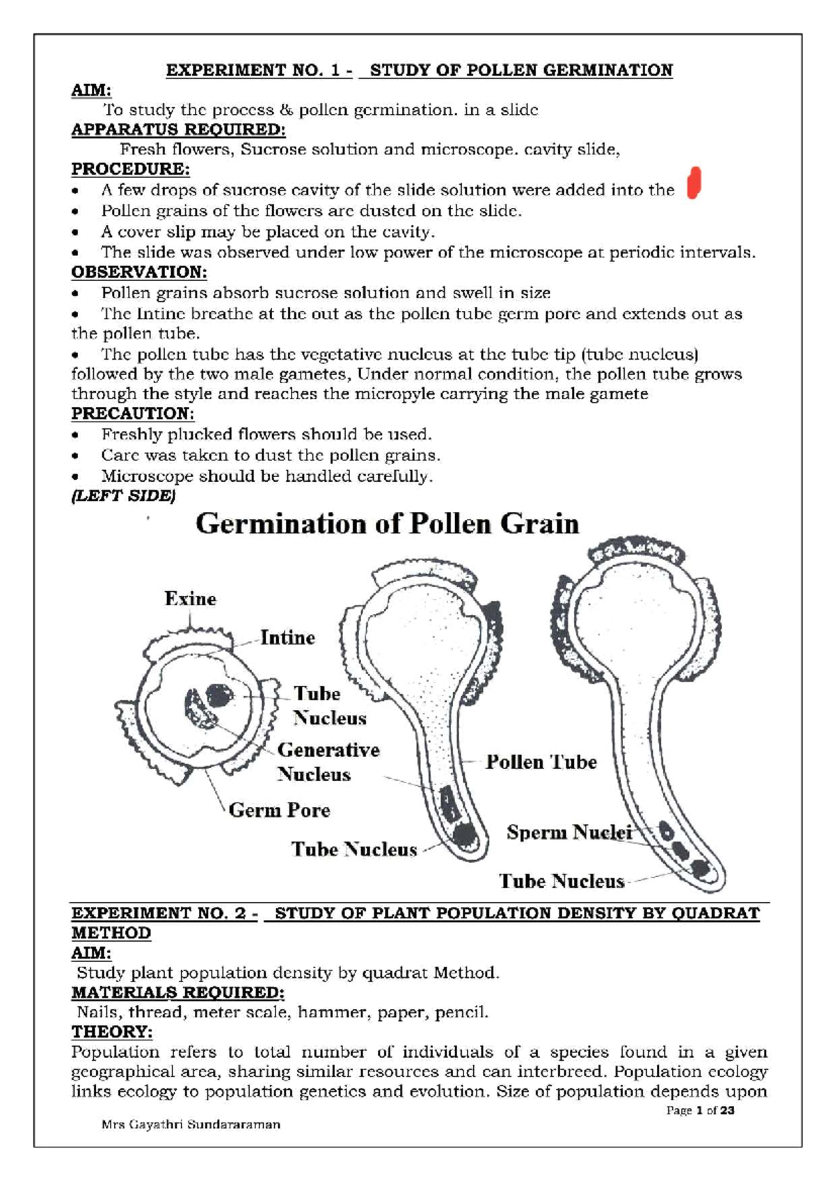 Lab Manual: Experiments on Pollen Germination, Plant Density, and ...
