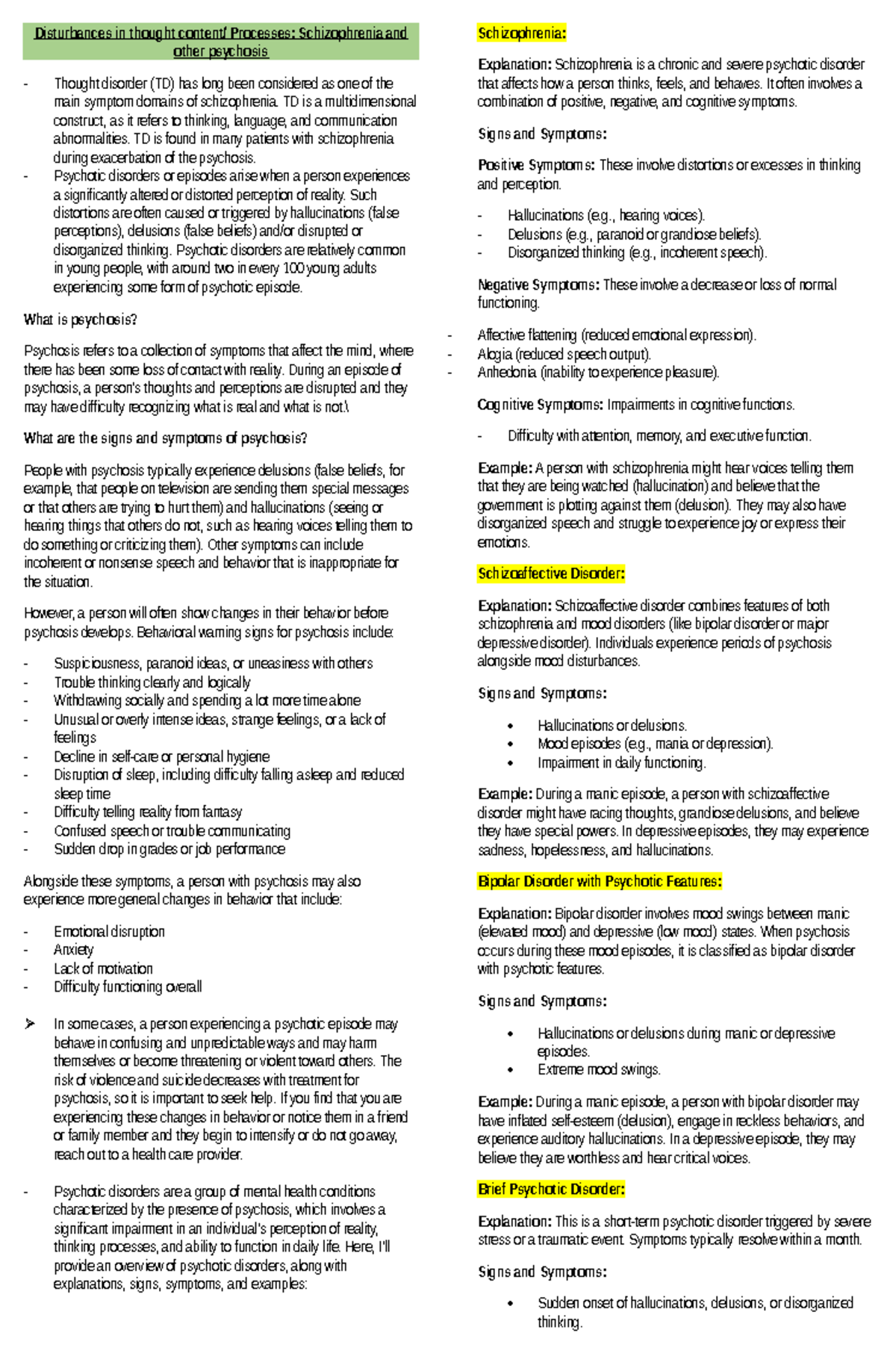 PSYCH 101 - Week 2: Notes on Schizophrenia and Psychotic Disorders ...