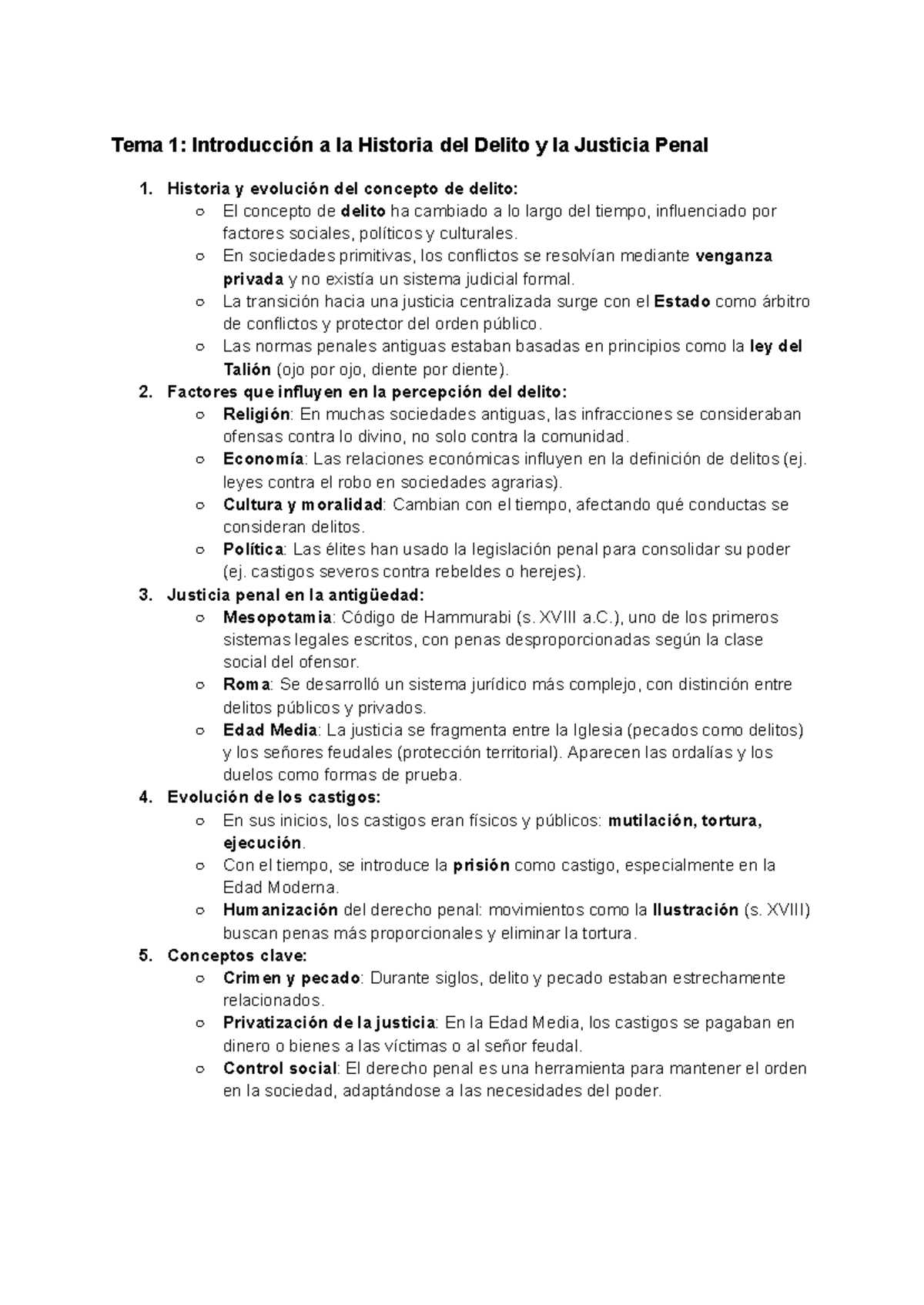 Semestre 1 - Historia del delito - Resumen min - Tema 1: Introducción a ...