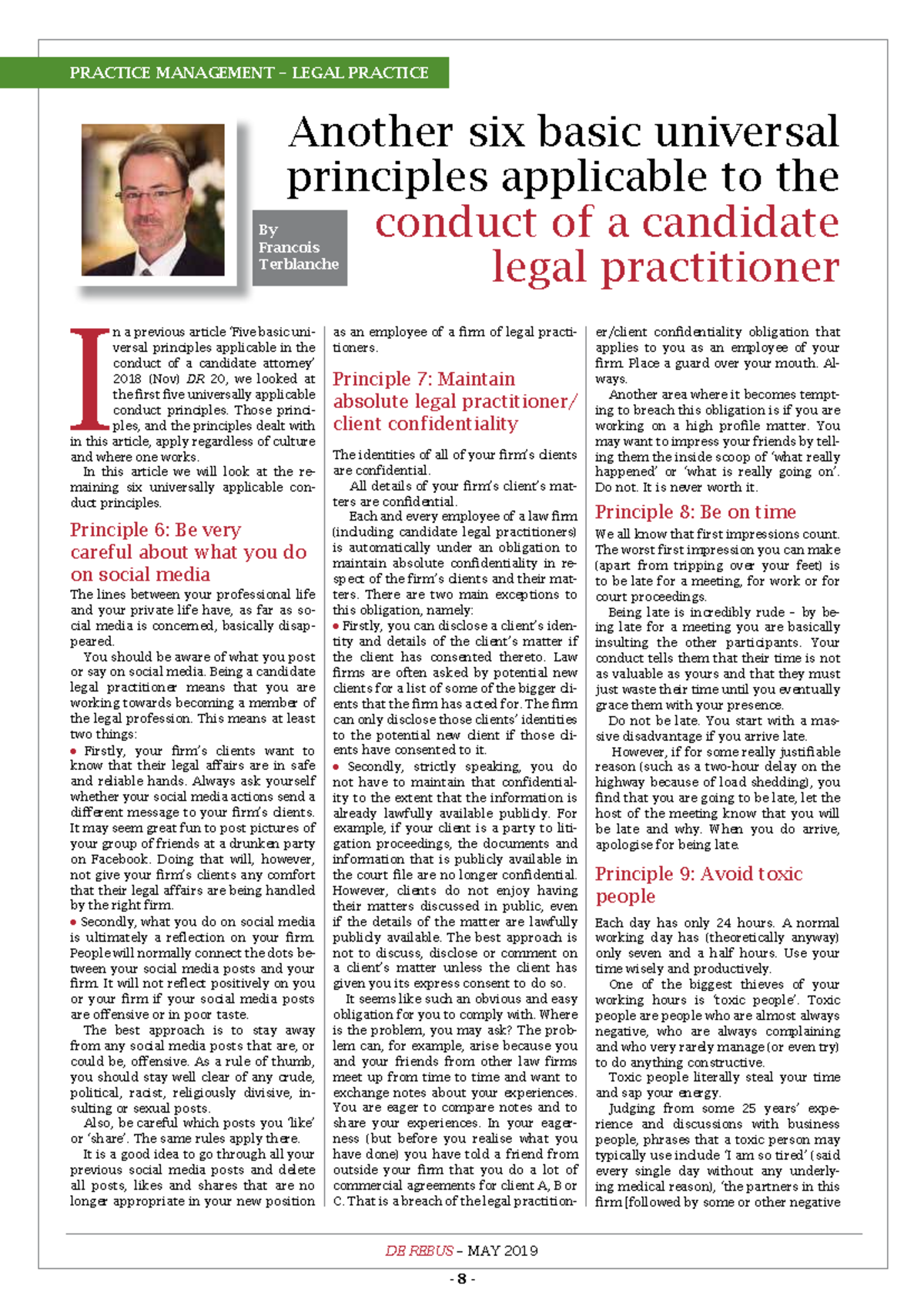 PRACTICE MANAGEMENT: Conduct Principles for Candidate Attorneys - Studocu