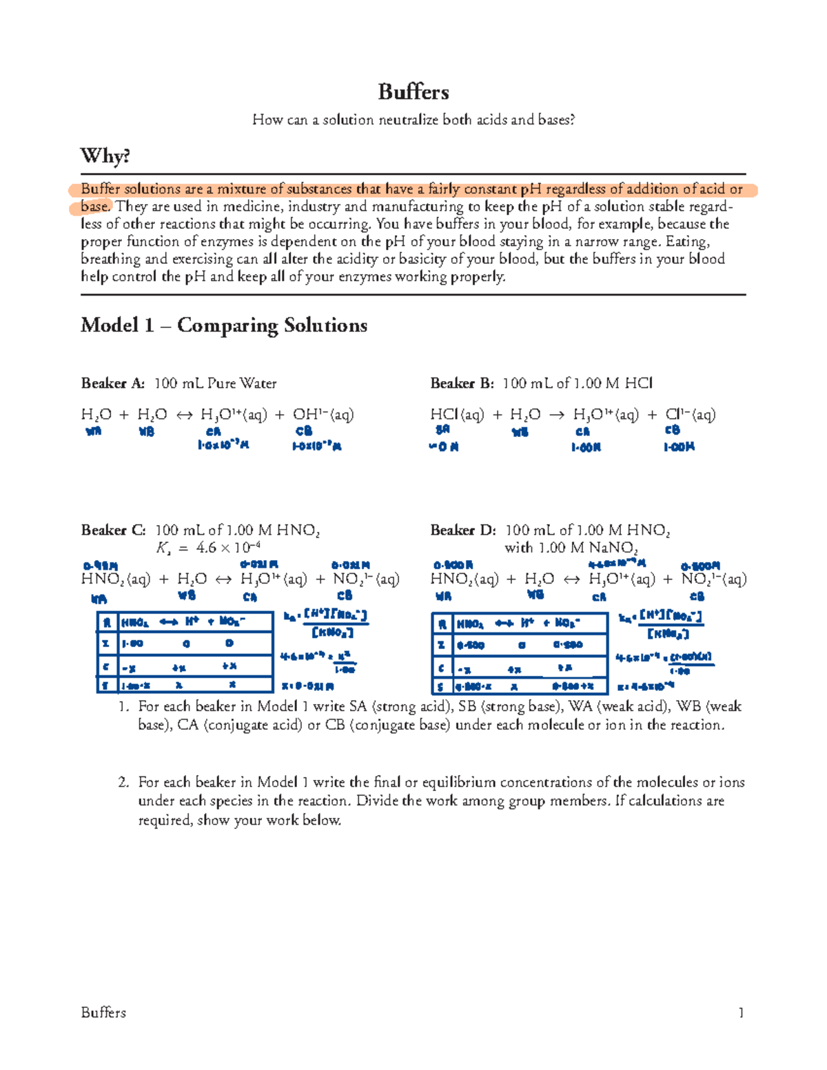 Annotated Notes on Buffer Solutions for AP Chemistry (Chem 101) - Studocu