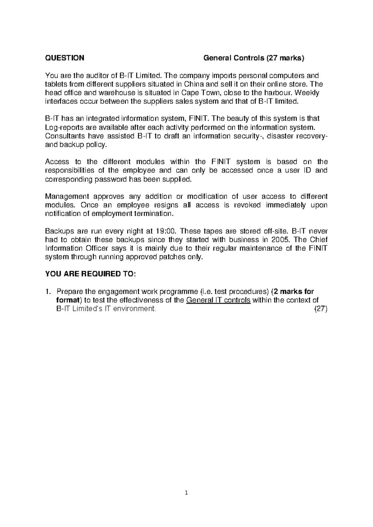 ITGC - General IT Controls Audit Program (27 Marks) - Studocu