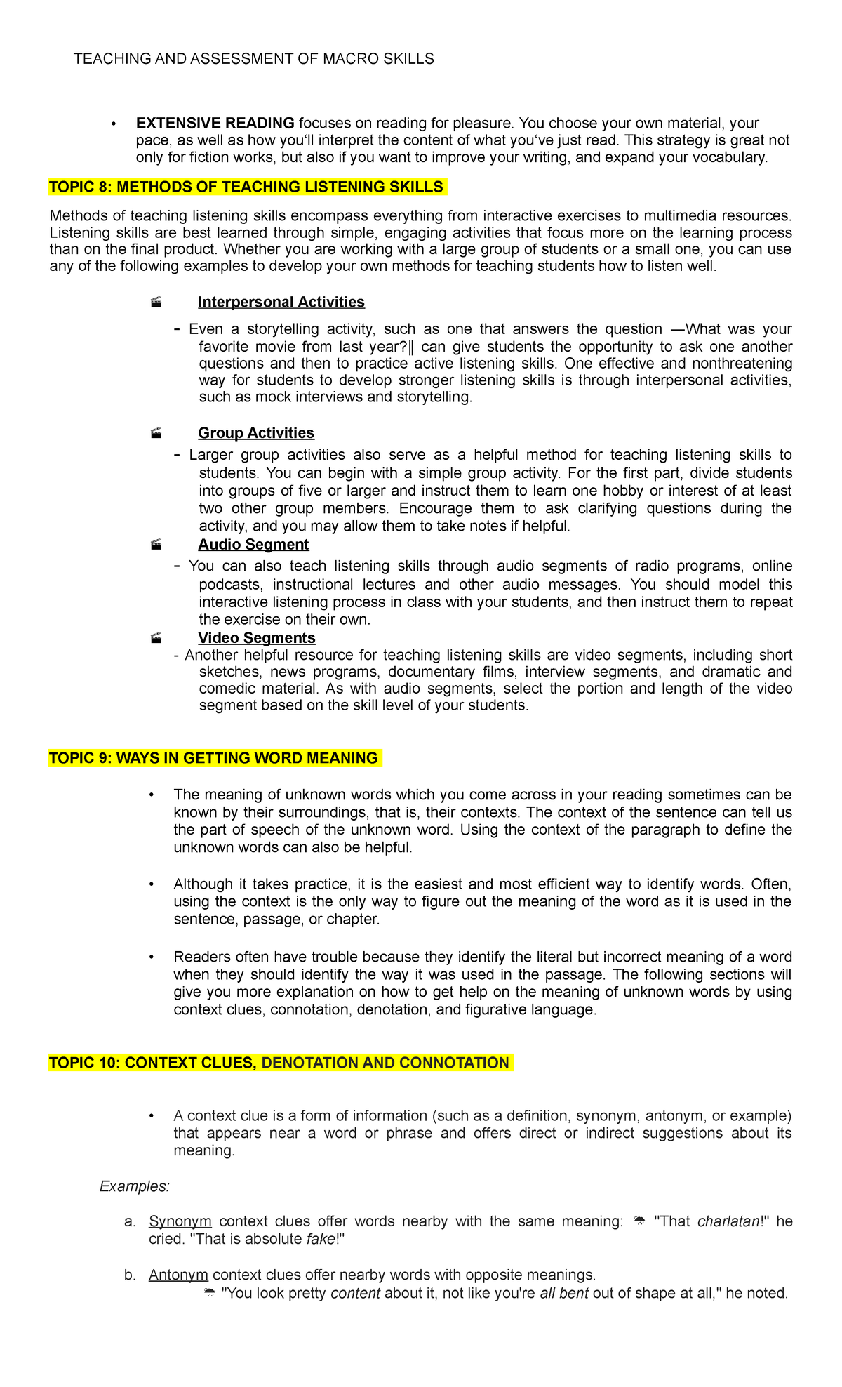 Teaching & Assessing Macro Skills: Module 9-15 Overview - Studocu