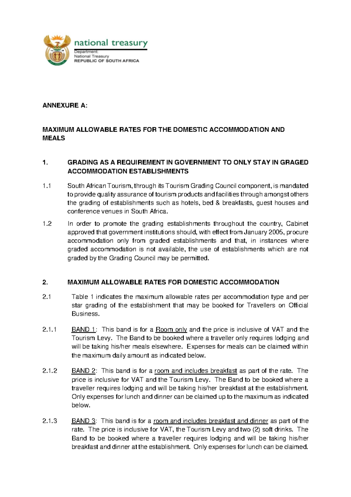 Annexure A: Max Allowable Rates for Domestic Accom & Meals - Studocu