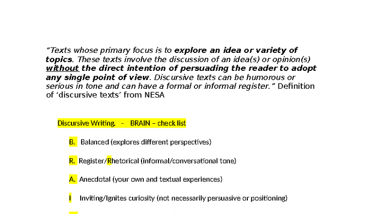 Discursive Writing Scaffold: Exploring Perspectives and Ideas - Studocu