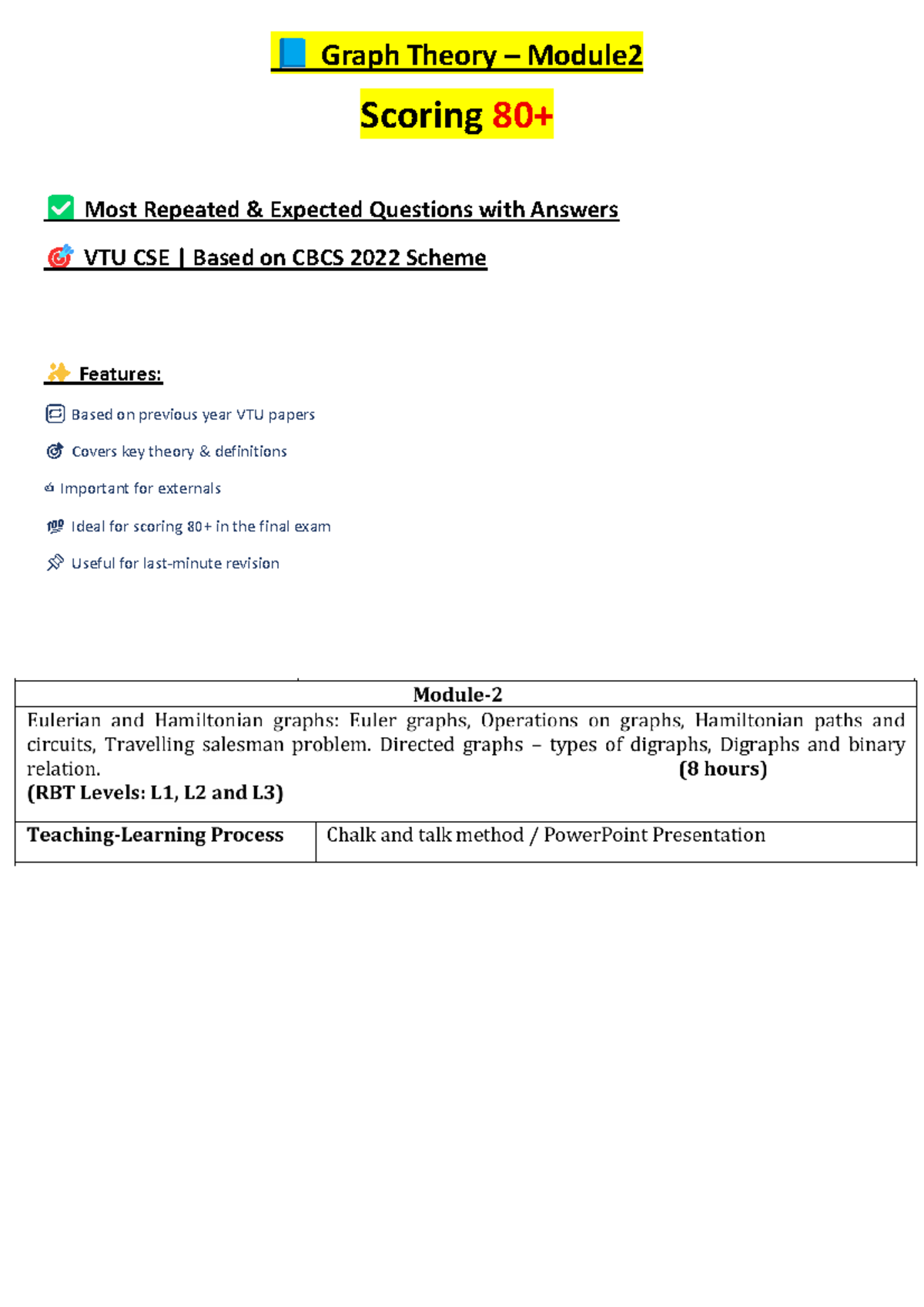 Graph Theory Module 2: Key Concepts & Expected Q&A for VTU CSE - Studocu