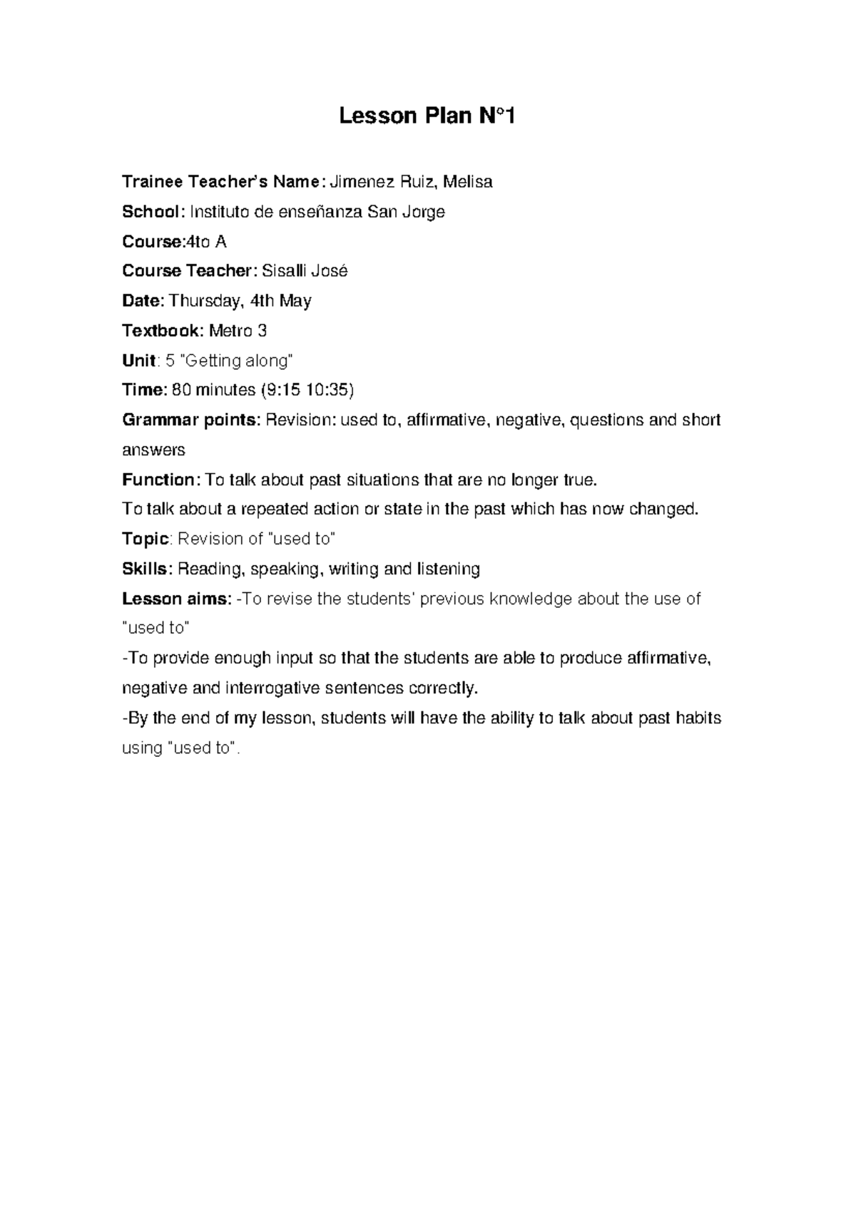 LP 1. 4to. Version 3 - Detailed Lesson Plan on 