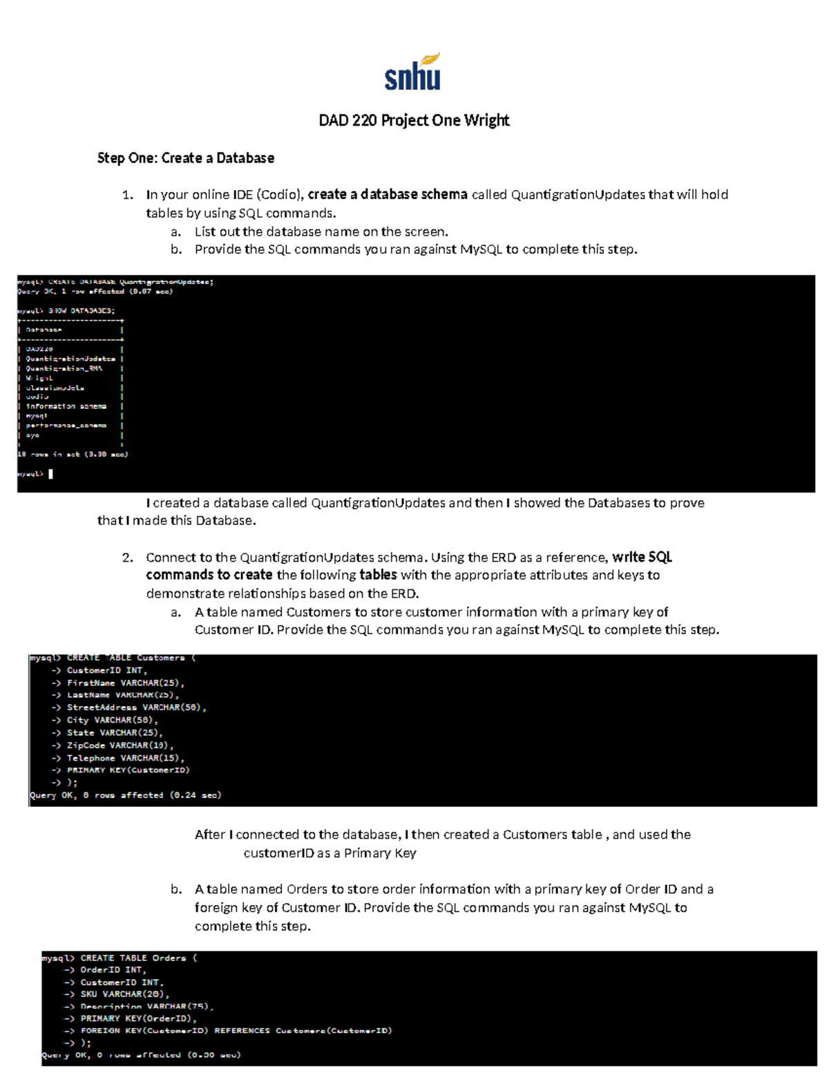 DAD 220 Project One: Database Creation and Data Management Steps - Studocu