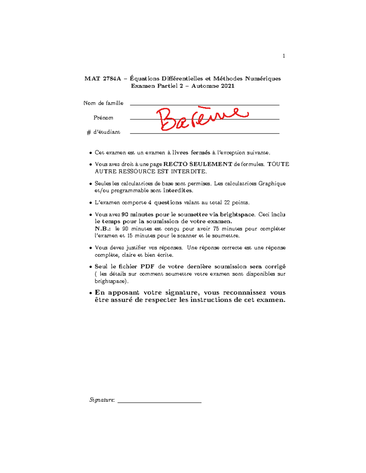 MAT 2784A Fall 2021 Midterm Exam 2 Solutions and Grading Guide - Studocu