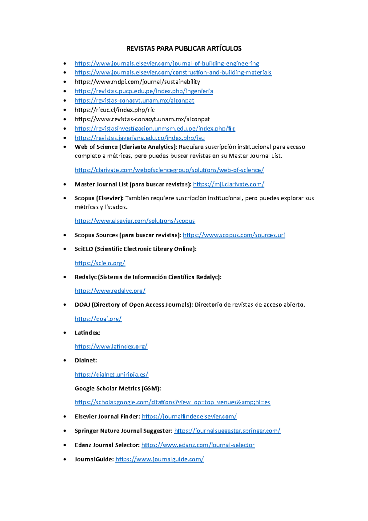 Revistas para Publicar Artículos: Guía de Recursos y Enlaces - Studocu