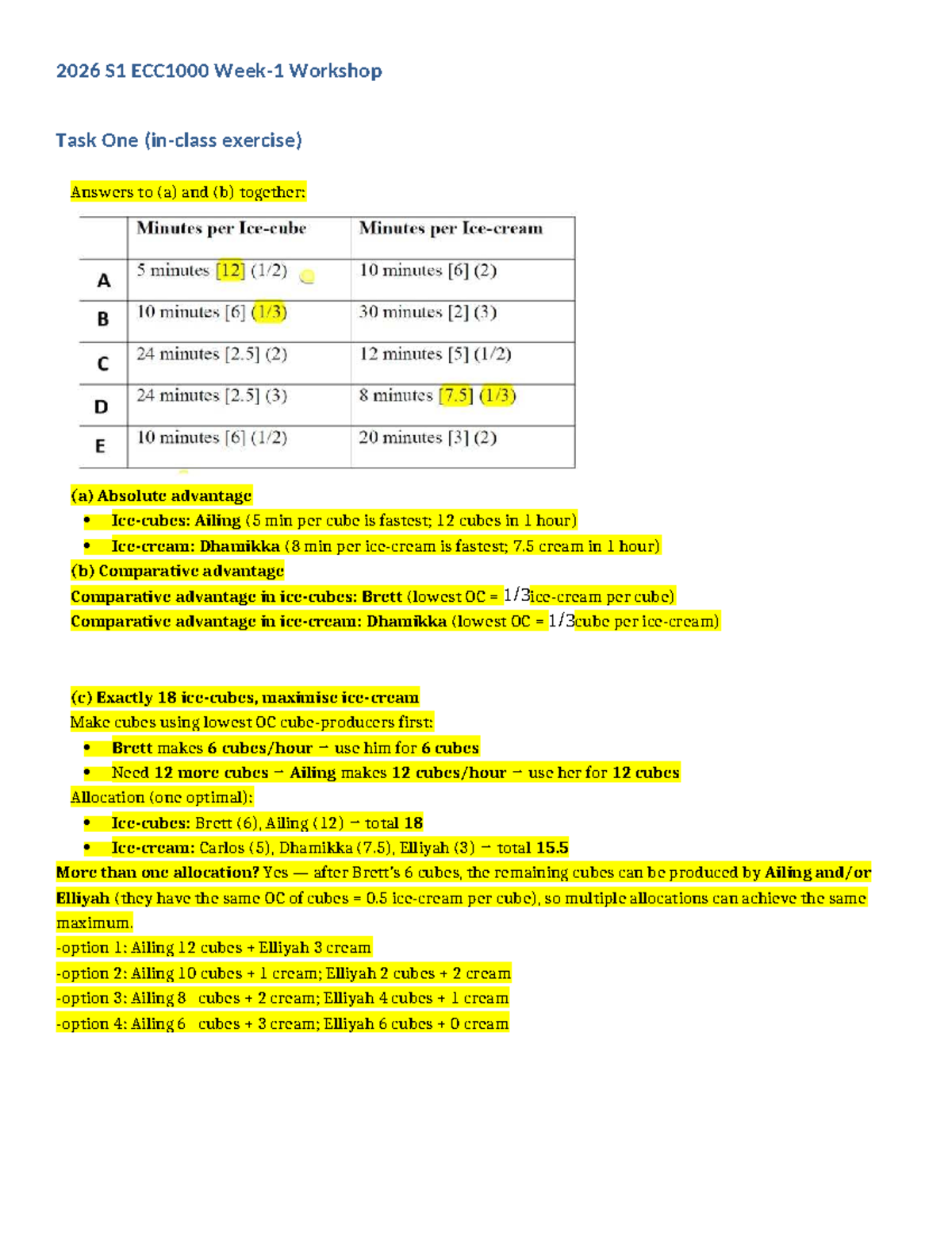 ECC1000 Week 1 Workshop Task 1 Solutions: Absolute & Comparative ...