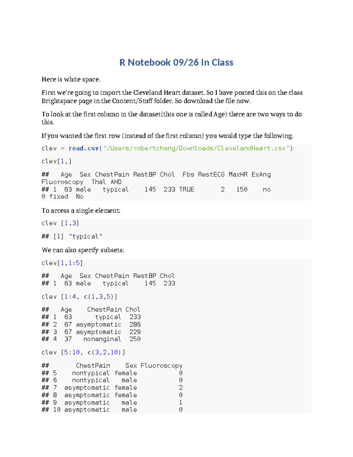 R Notebook 09/26: Cleveland Heart Dataset Analysis - Studocu