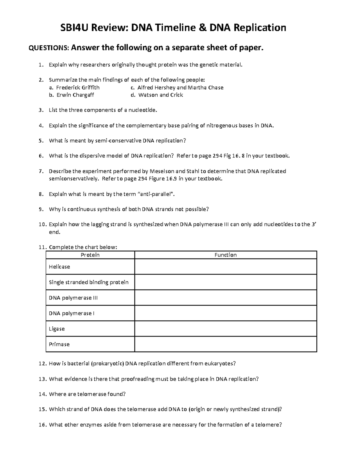 Dna Replication Past Paper Questions