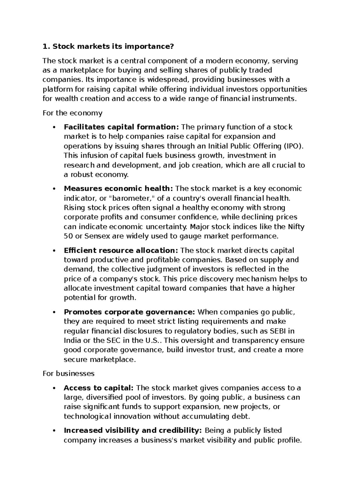 Securities Market Law: Importance of Stock Markets and Key Concepts ...