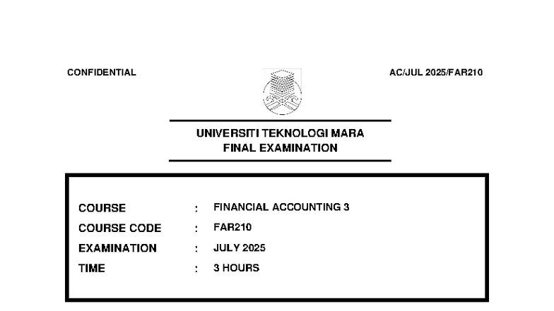 FAR210 Financial Accounting 3 Final Exam Questions - July 2025 - Studocu