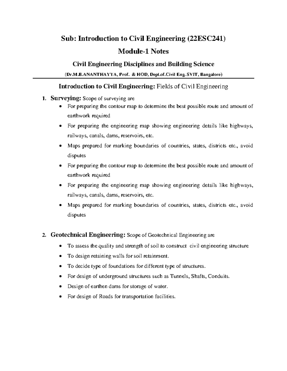 Introduction to Civil Engineering (22ESC241) Comprehensive Notes - Studocu