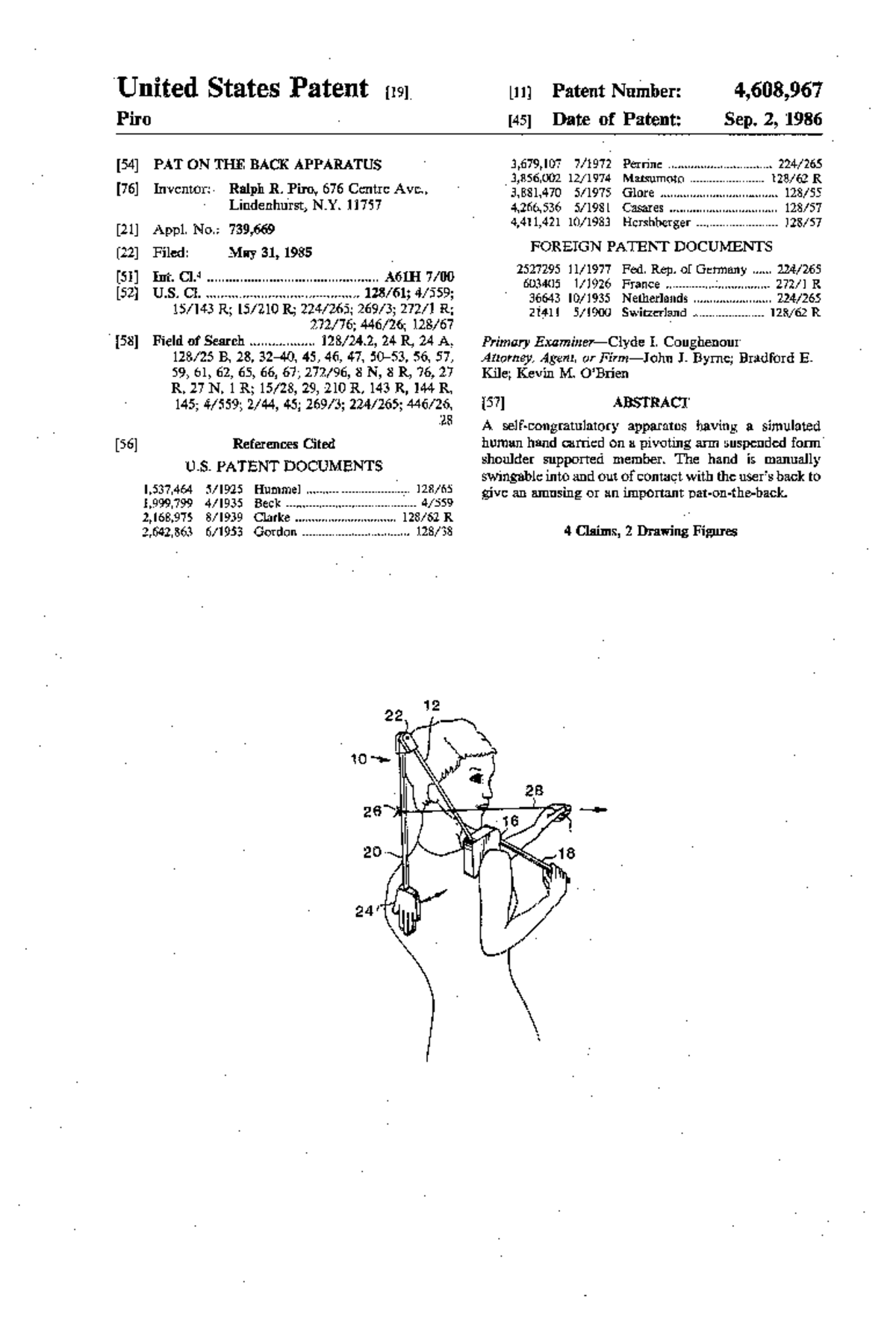 Title: US4608967 A - Back Patting Apparatus by Ralph R. Piro - Studocu
