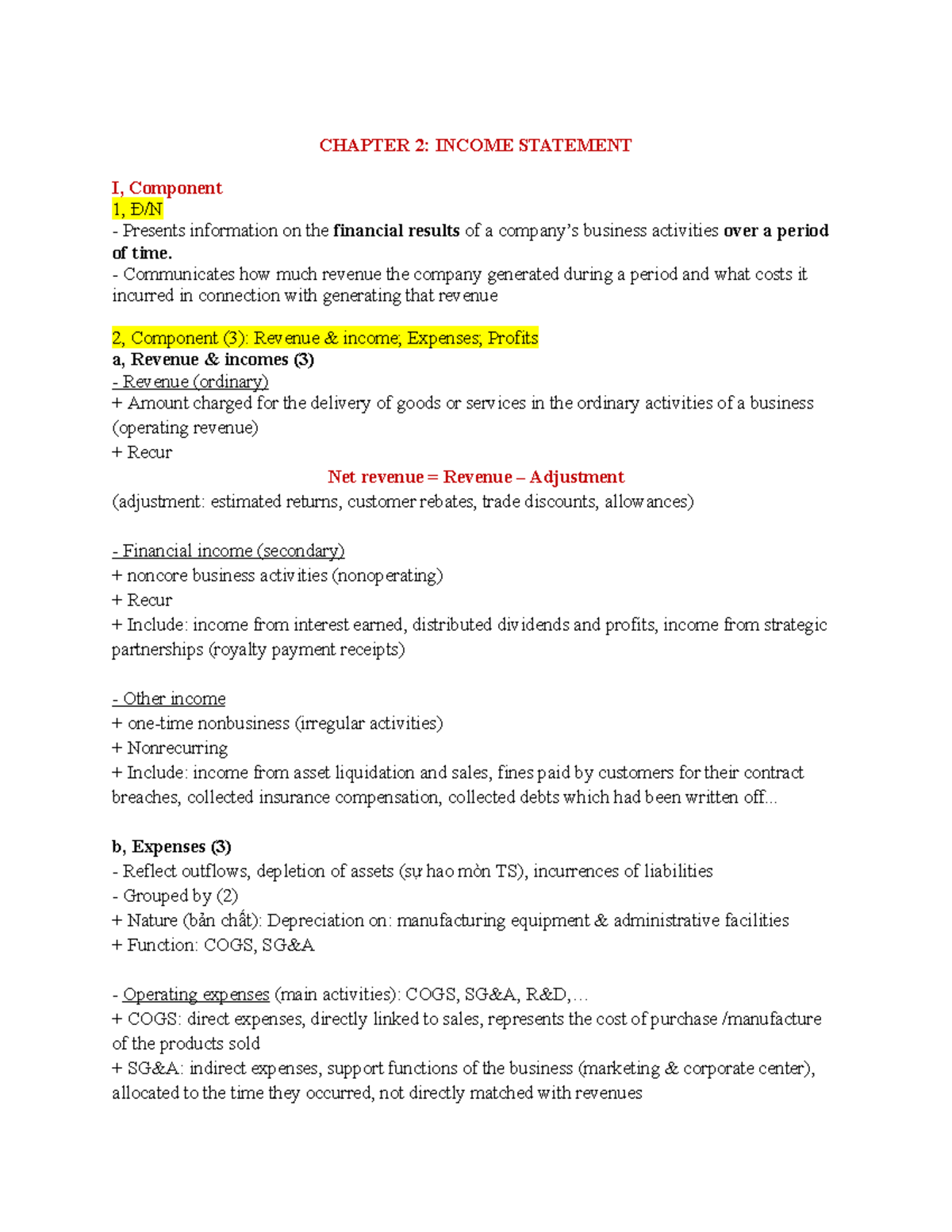 CHAPTER 2 & 3: INCOME STATEMENT & BALANCE SHEET OVERVIEW - Studocu