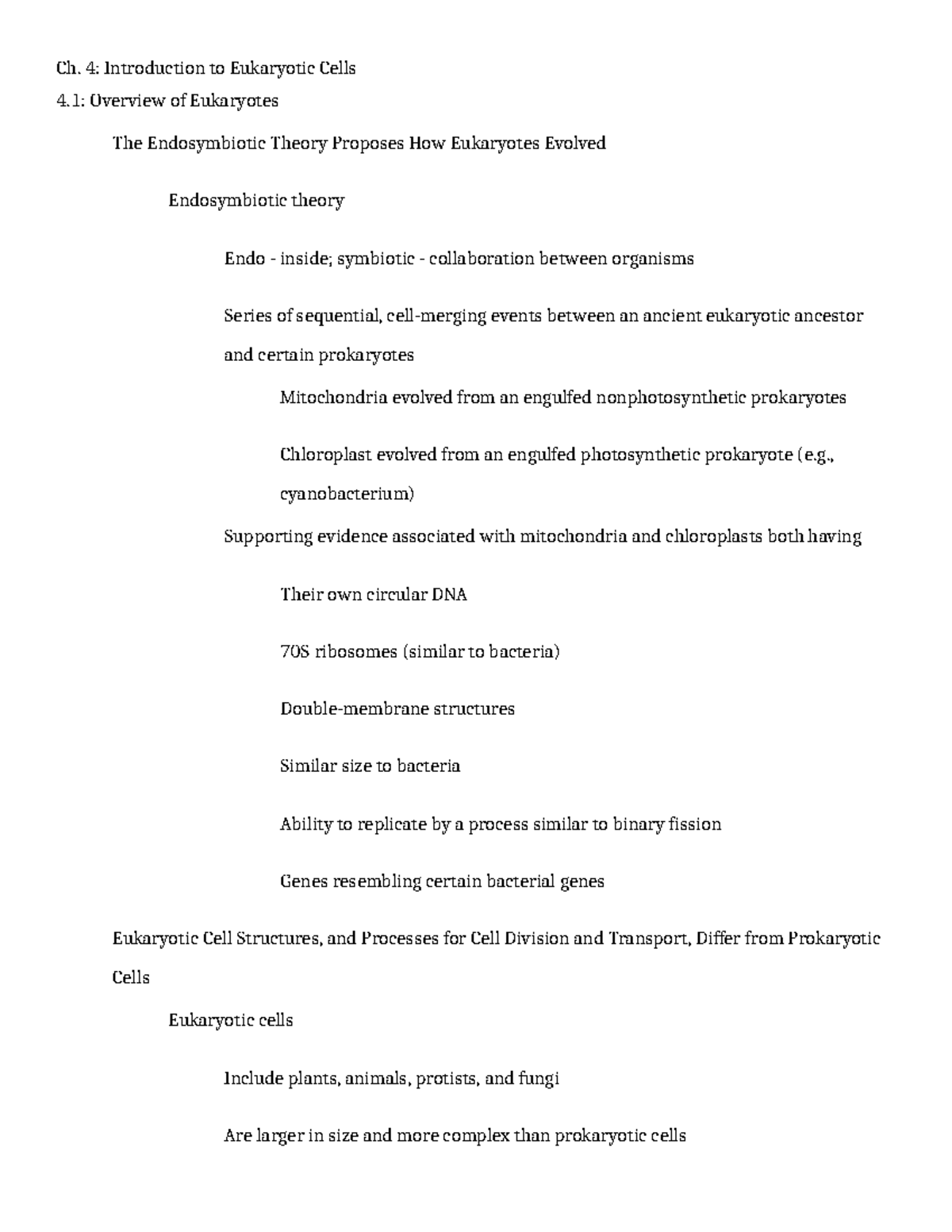 Ch. 4: Overview of Eukaryotic Cells & Classification - BIO101 - Studocu