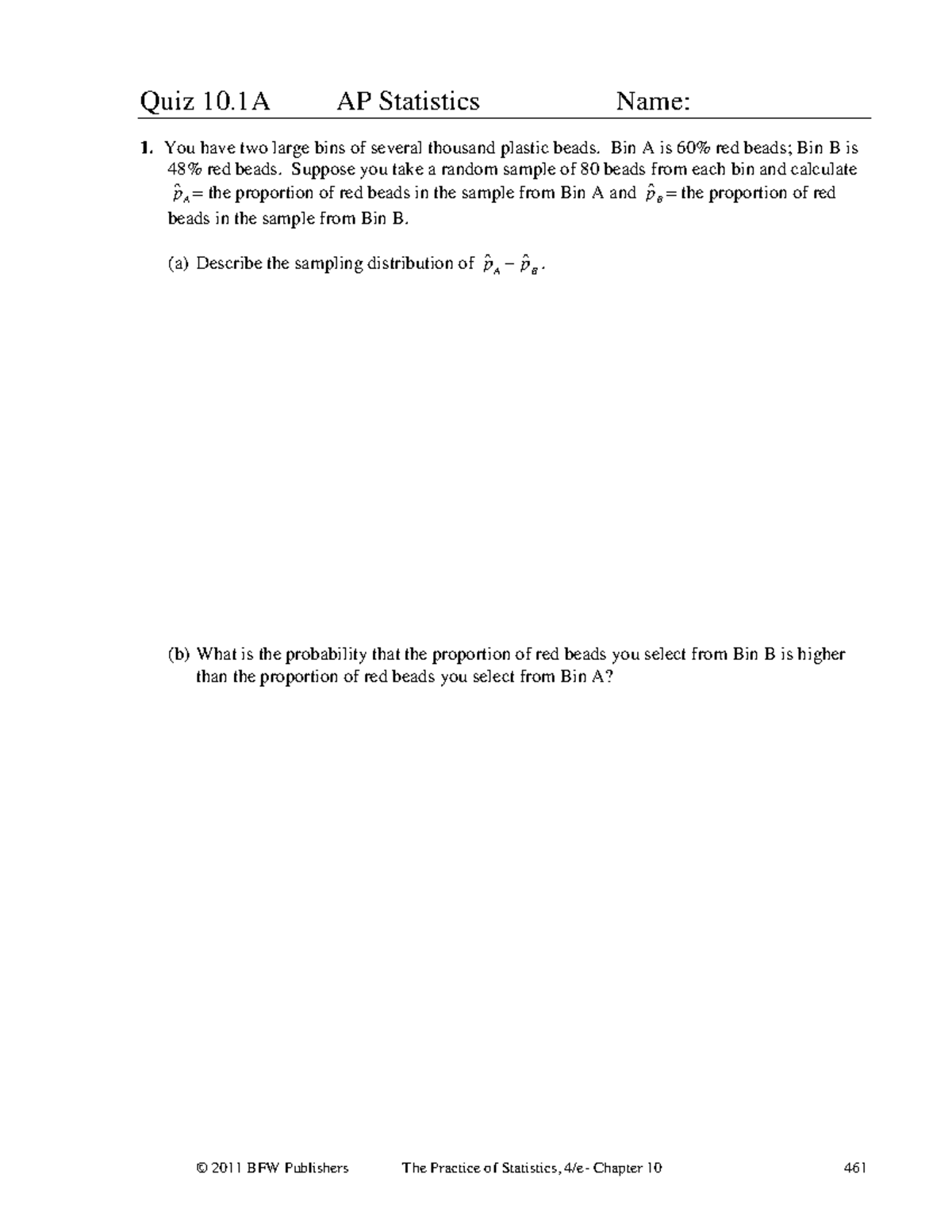 AP Stat Quiz 10: Proportions & Confidence Intervals Analysis - Studocu
