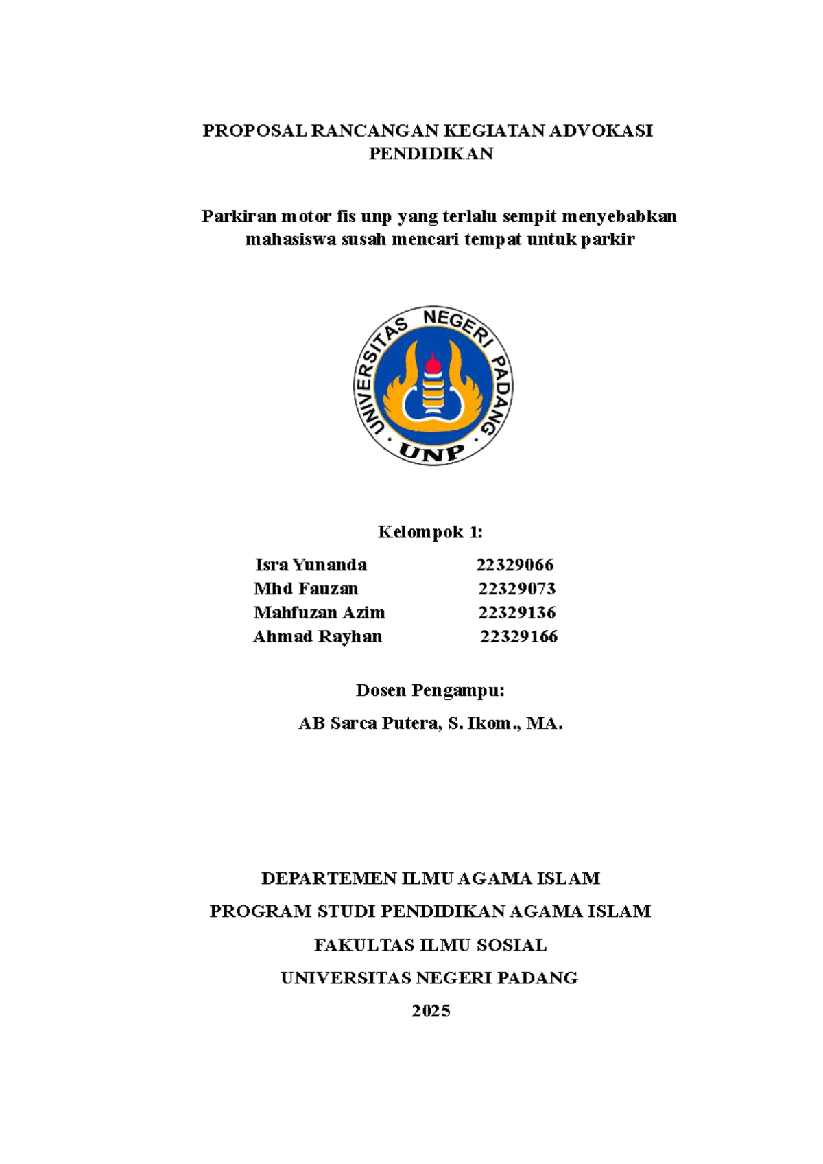PROPOSAL ADVOKASI PARKIR MOTOR FIS UNP: SOLUSI DAN RENCANA 2025 - Document Preview