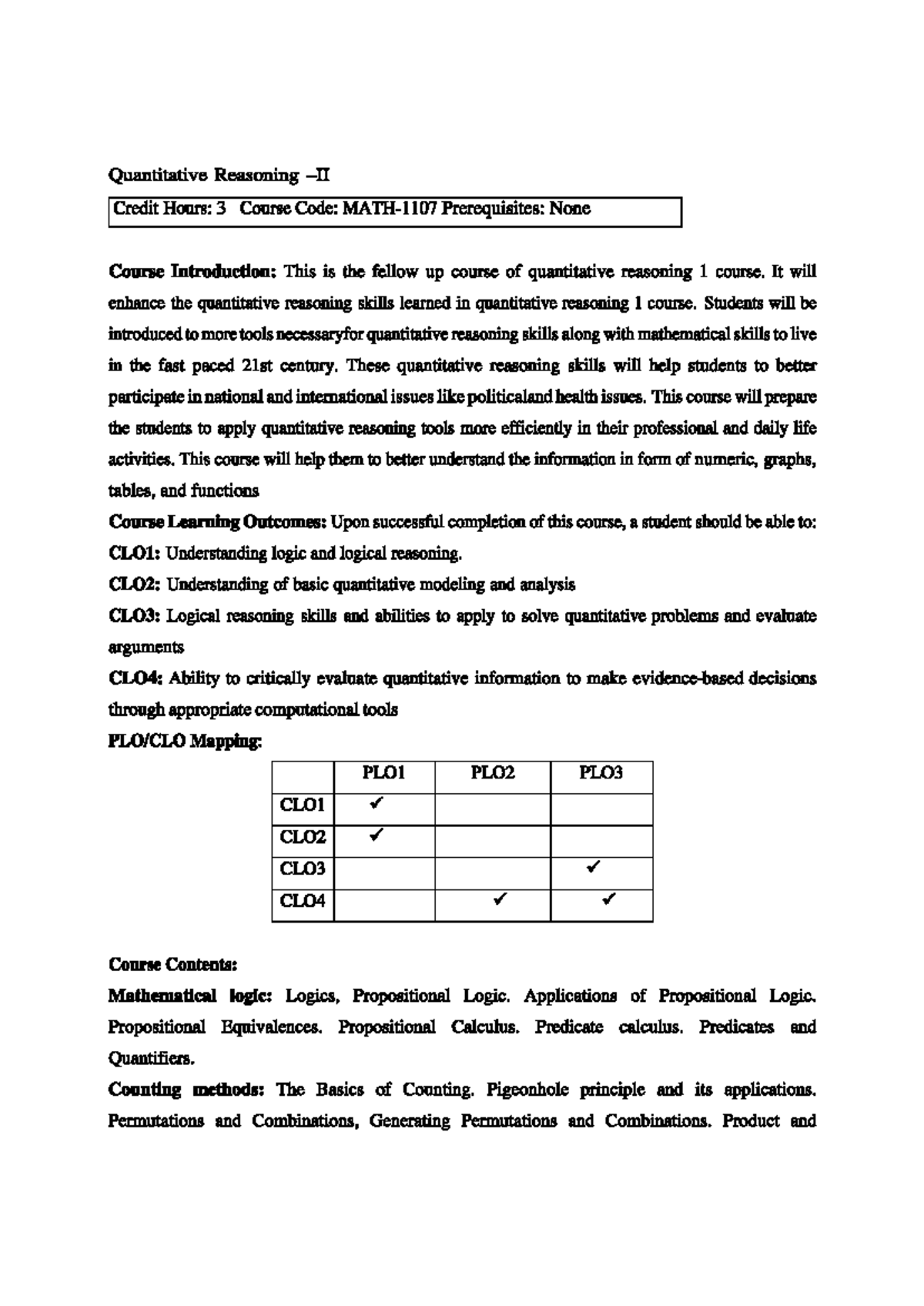 Quantitative Reasoning II - Course Overview and Learning Outcomes - Studocu