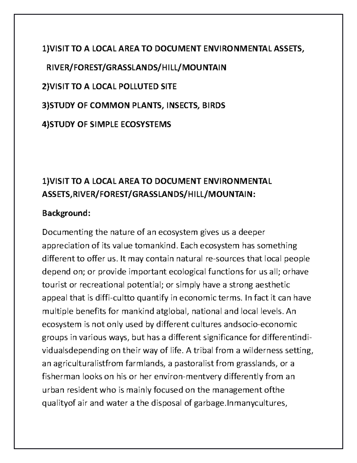 Field Work Essay: Documenting Local Ecosystems and Pollution Effects ...