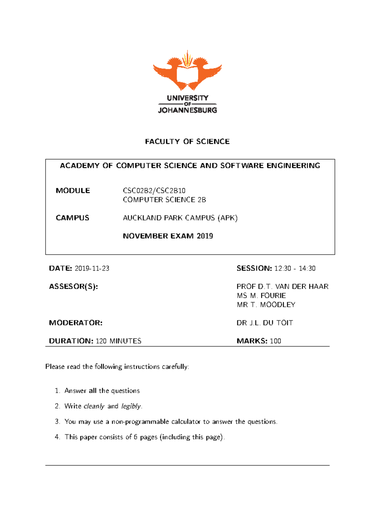CSC02B2 NOV 2019 FINAL EXAM - COMPUTER SCIENCE 2B - Studocu