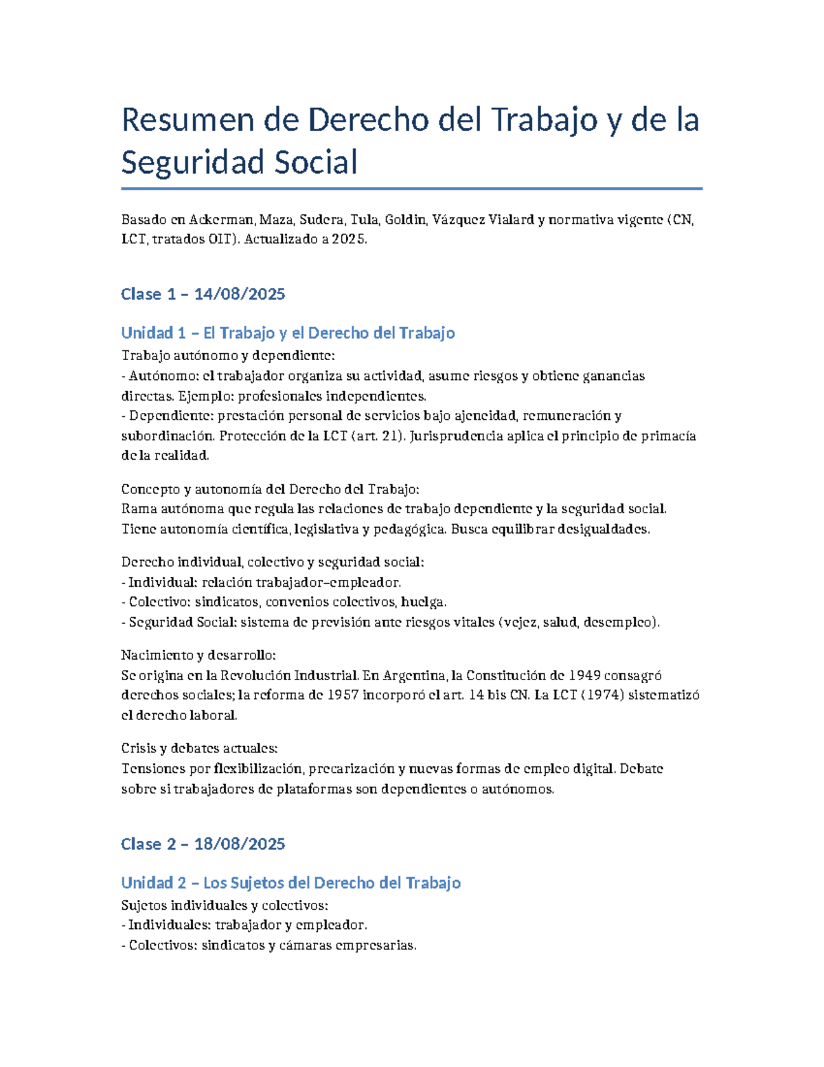 Resumen Completo de Derecho del Trabajo y Seguridad Social (DERECHO 101 ...
