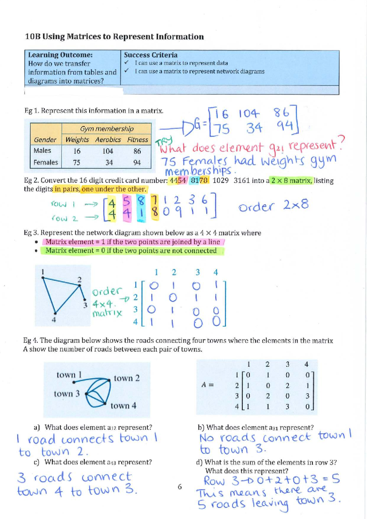 10B Annotated Notes on Using Matrices to Represent Data - Studocu