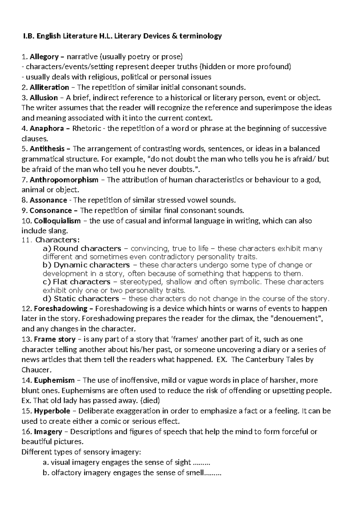 List of Literary Devices in English Literature (ENG 101) - Studeersnel