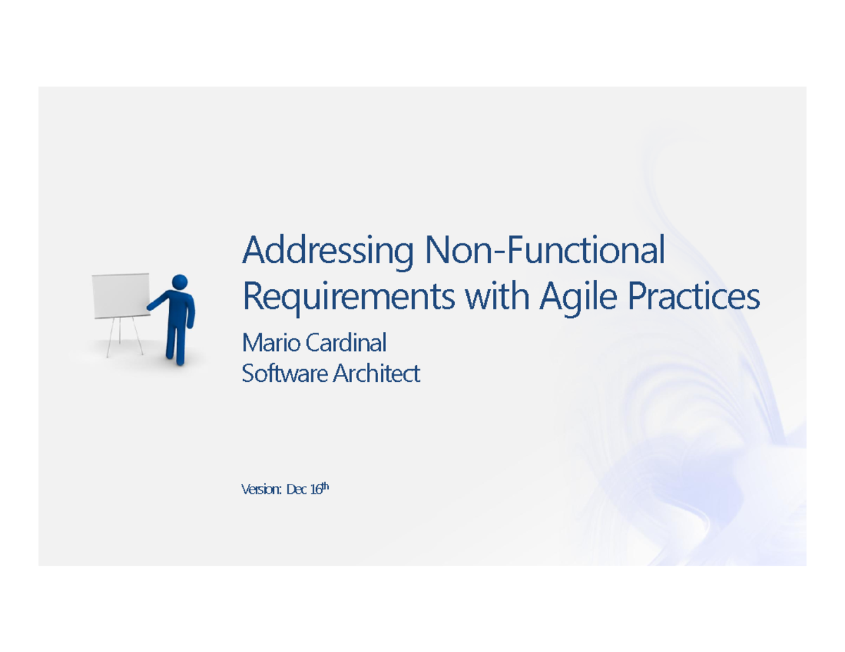 Addressing Non-Functional Requirements (NFR) with Agile Practices - Studocu