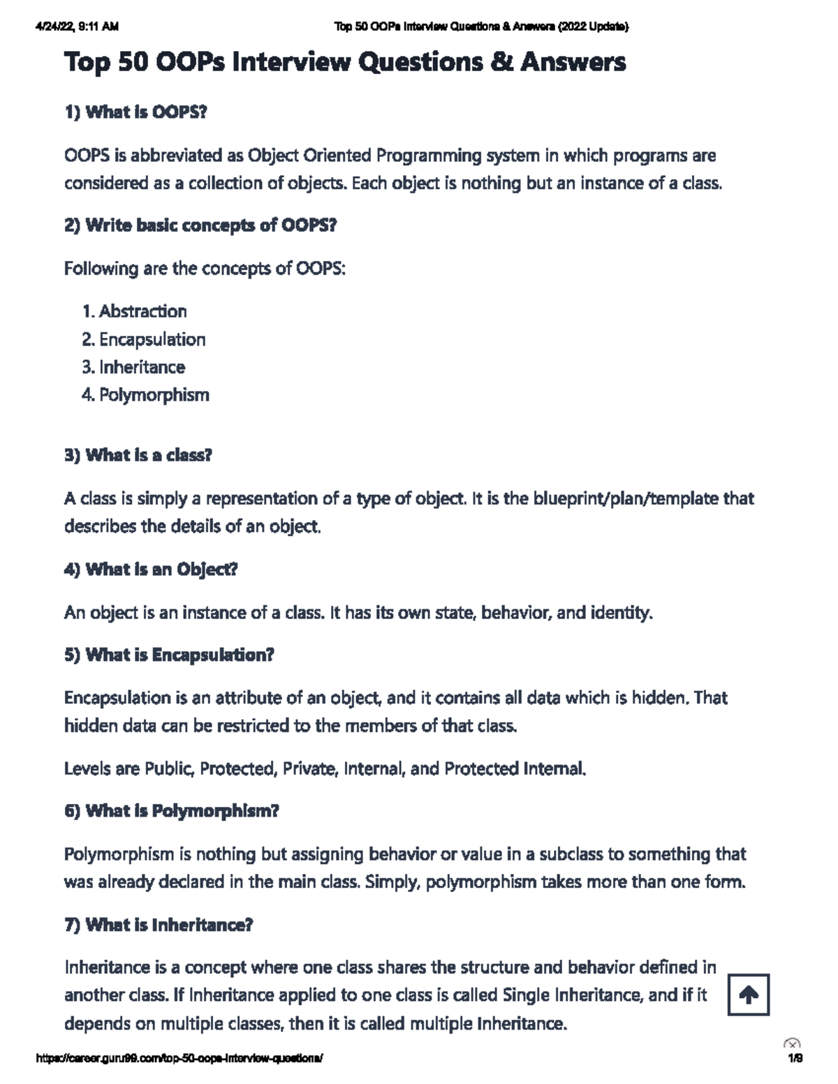 OOP Concepts and Questions Review for Final Exam - Studocu