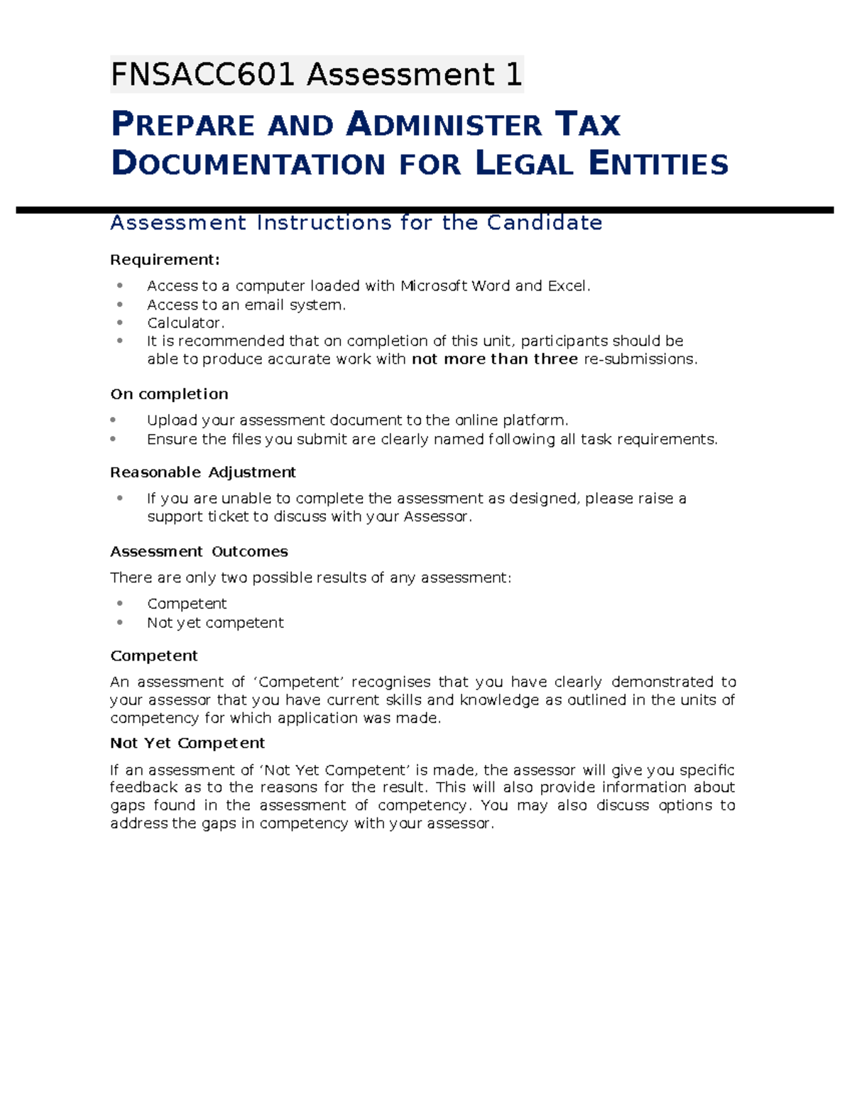 FNSACC601 Assessment 1: Tax Documentation for Legal Entities - Studocu